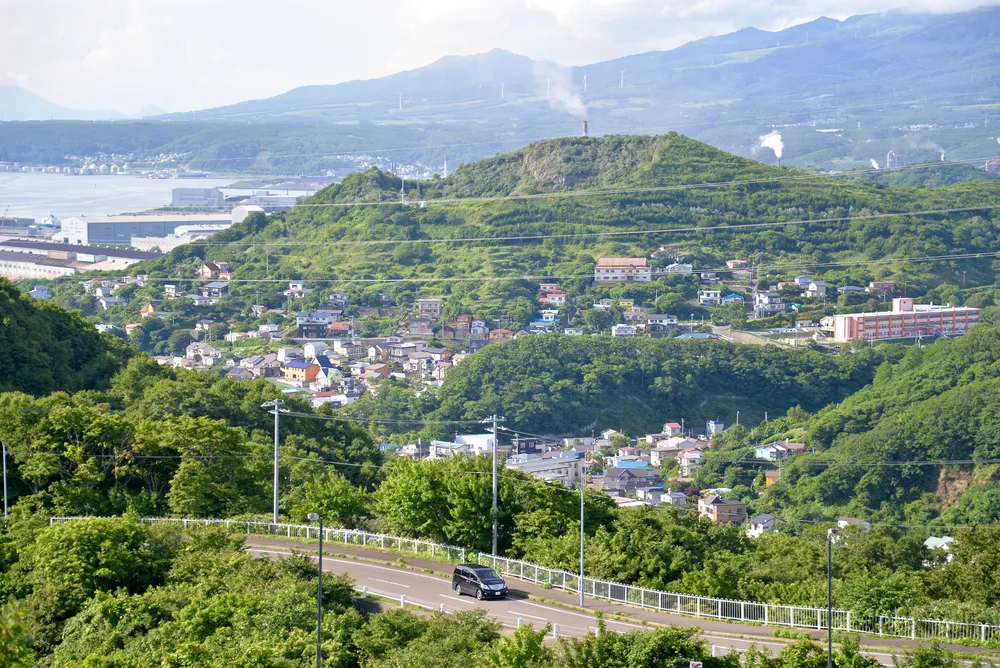 Muroran, Japan - August 8, 2014: Beautiful Muroran city is seen from Cape Chikyu, Hokkaido, Japan.