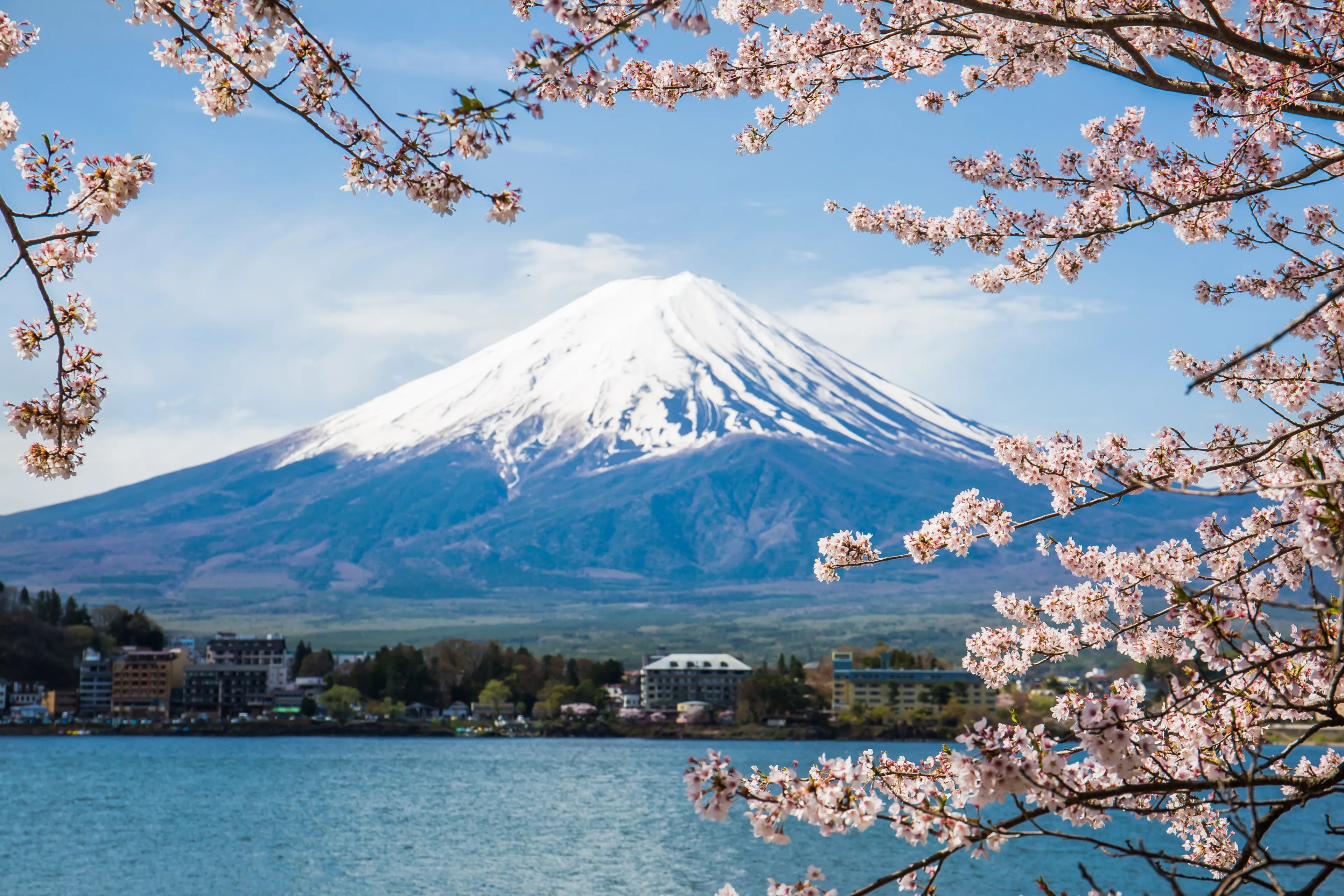 Lake Kagamihara in Japan is truly enchanting and pleasing to the eye, especially on the other side of the lake, there is the majestic and tall Mount Fuji