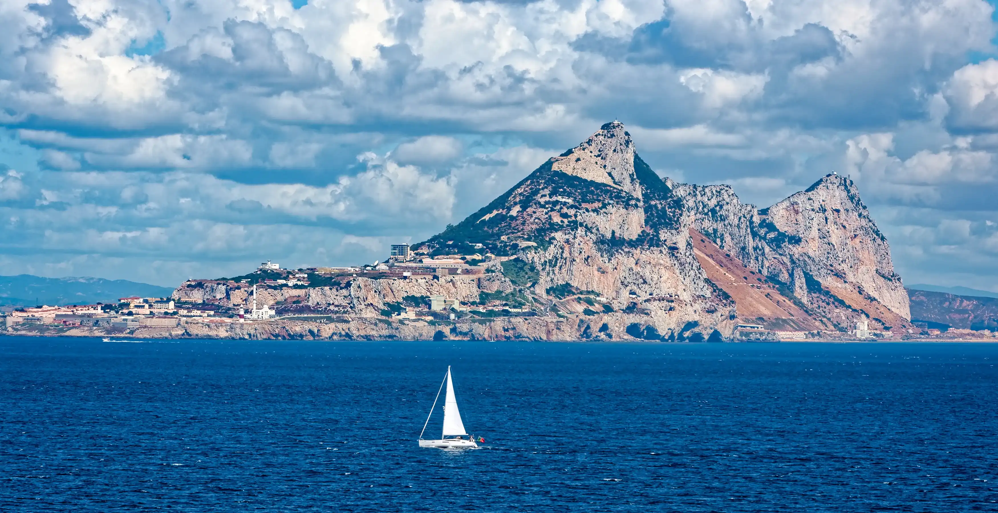 Rock of Gibraltar on a sunny day seen from sea