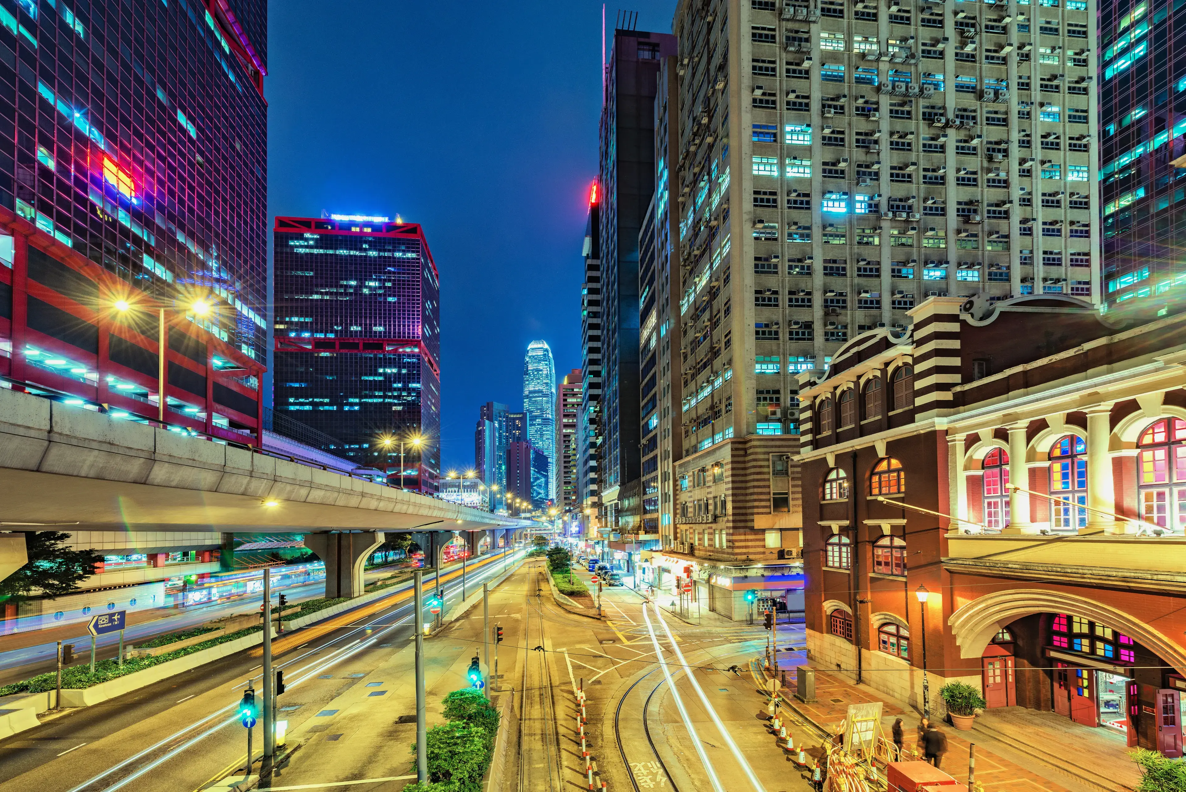 Night street view in Central city District. Hong Kong. Night street view in Central city District. Hong Kong.