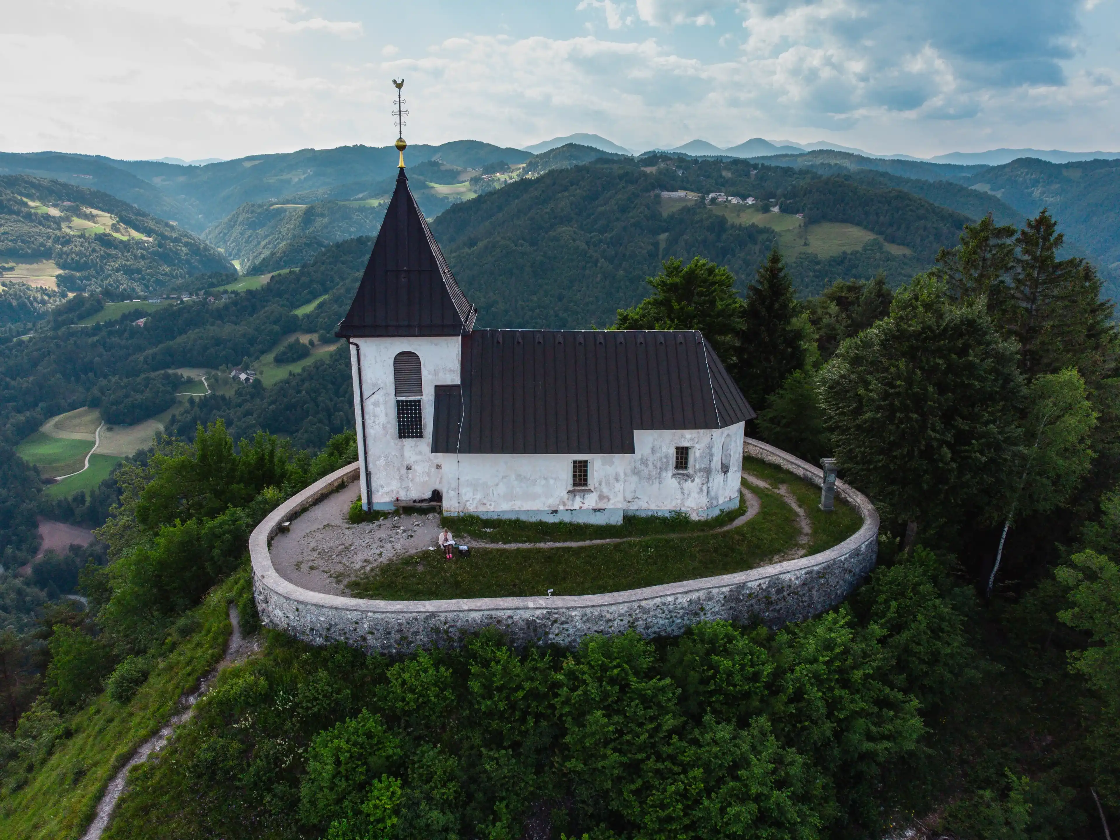 Church Saint Lawrence at the top of Mount Polhov Gradec aka Mount Saint Lawrence Hill in the Polhov Gradec