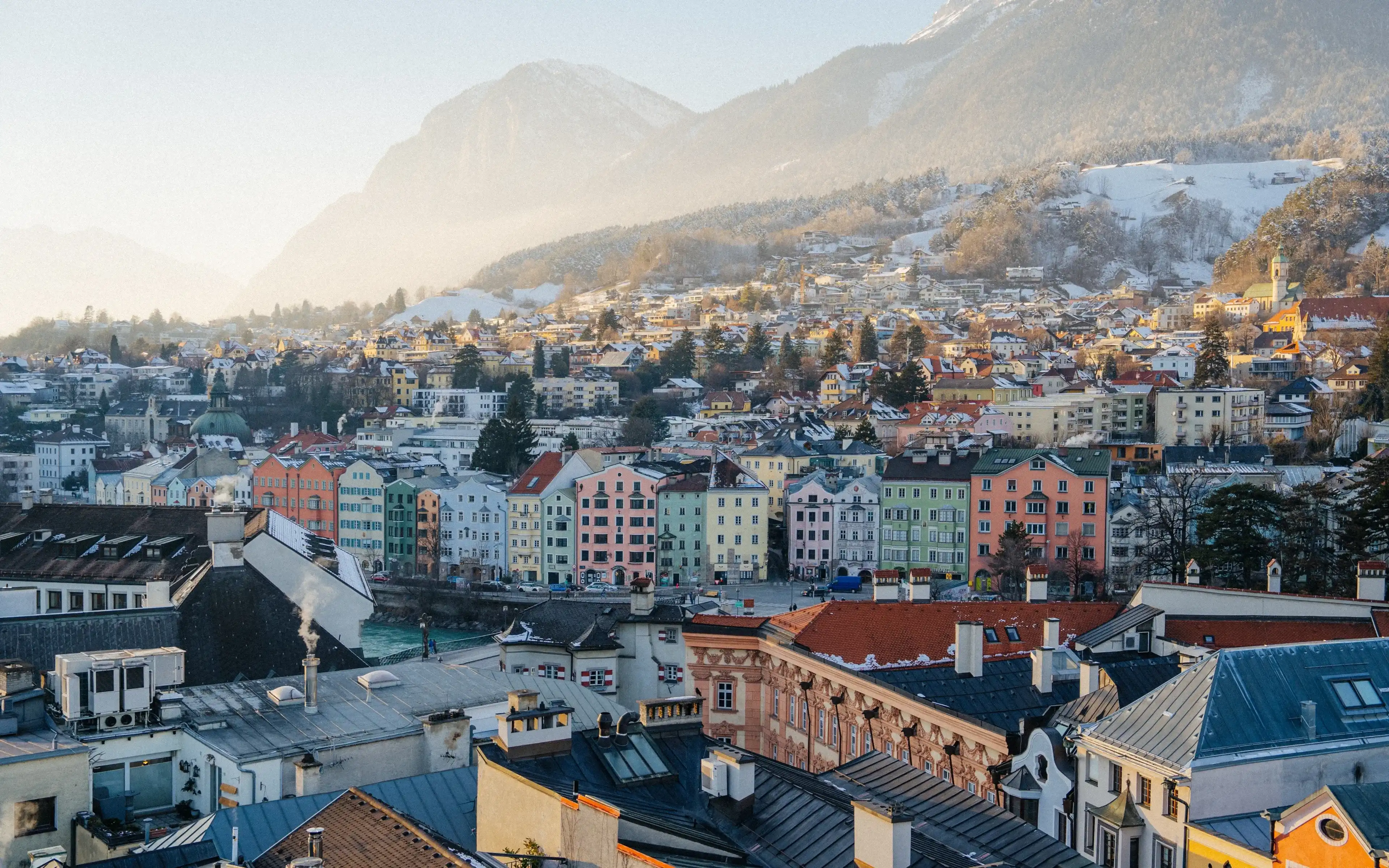 Innsbruck city centre aerial panoramic view. Innsbruck is the capital city of Tyrol in western Austria Innsbruck city centre aerial panoramic view. Innsbruck is the capital city of Tyrol in western Austria