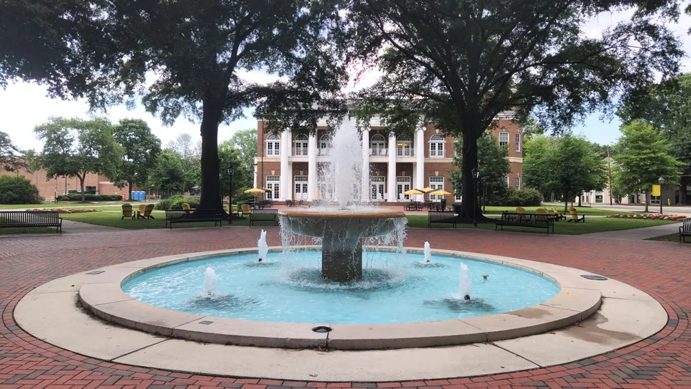 Ashland, Virginia USA - June 4, 2024: Water fountain on the campus of Randolph-Macon College in Ashland, VA.