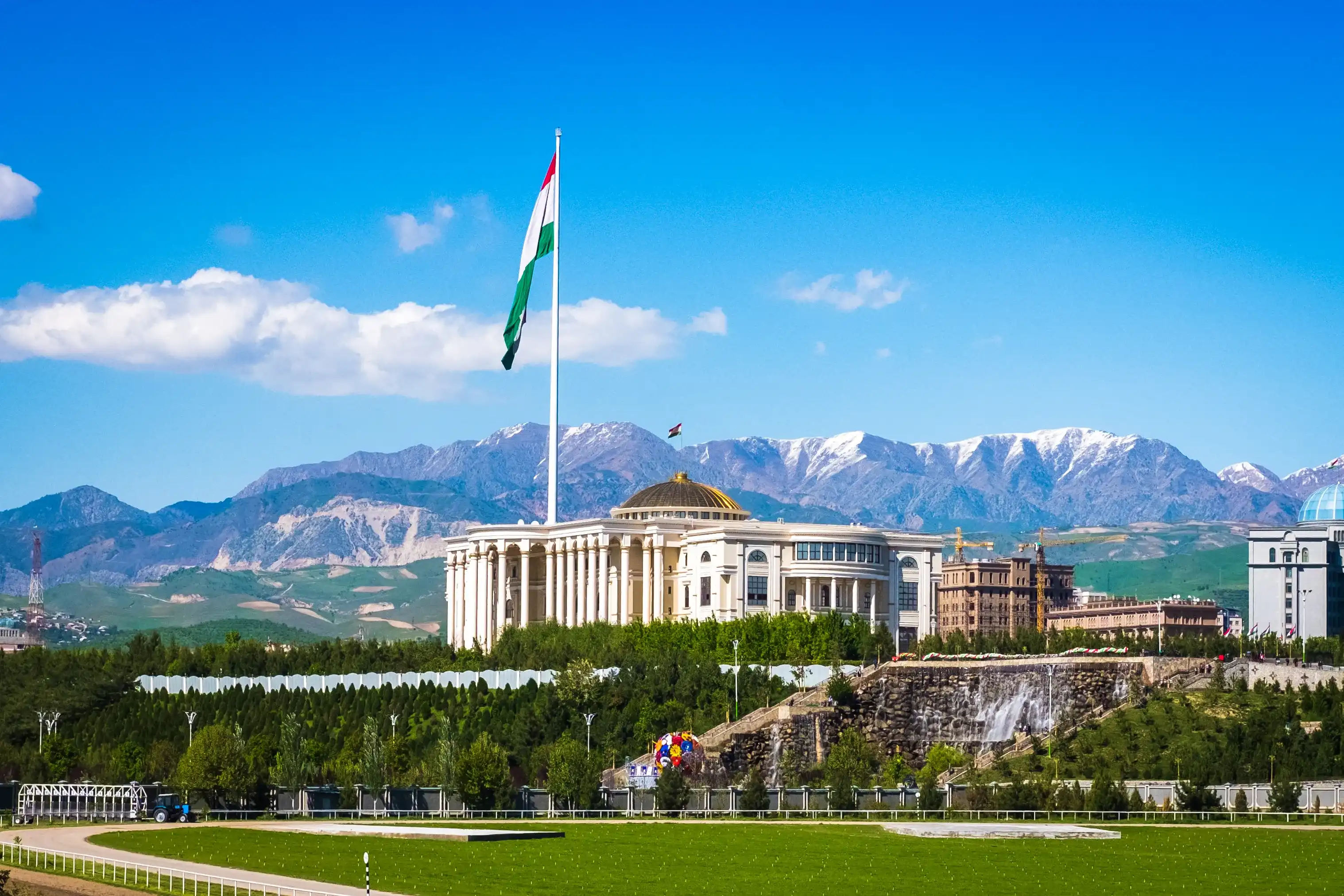 Dushanbe, Tajikistan - April 21, 2018 - Palace of Nations and Flagpole