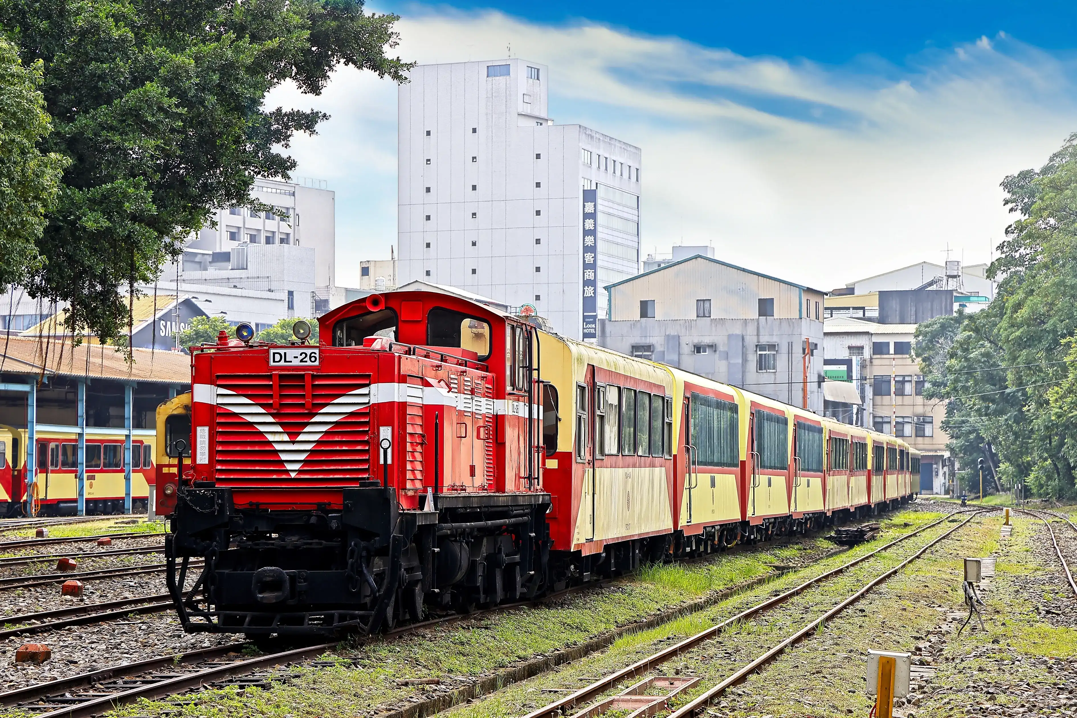 Chiayi City ,Taiwan - Apr 25th,2023: Alishan Forest Railways at Alishan Forestry Village Chiayi City ,Taiwan - Apr 25th,2023: Alishan Forest Railways at Alishan Forestry Village