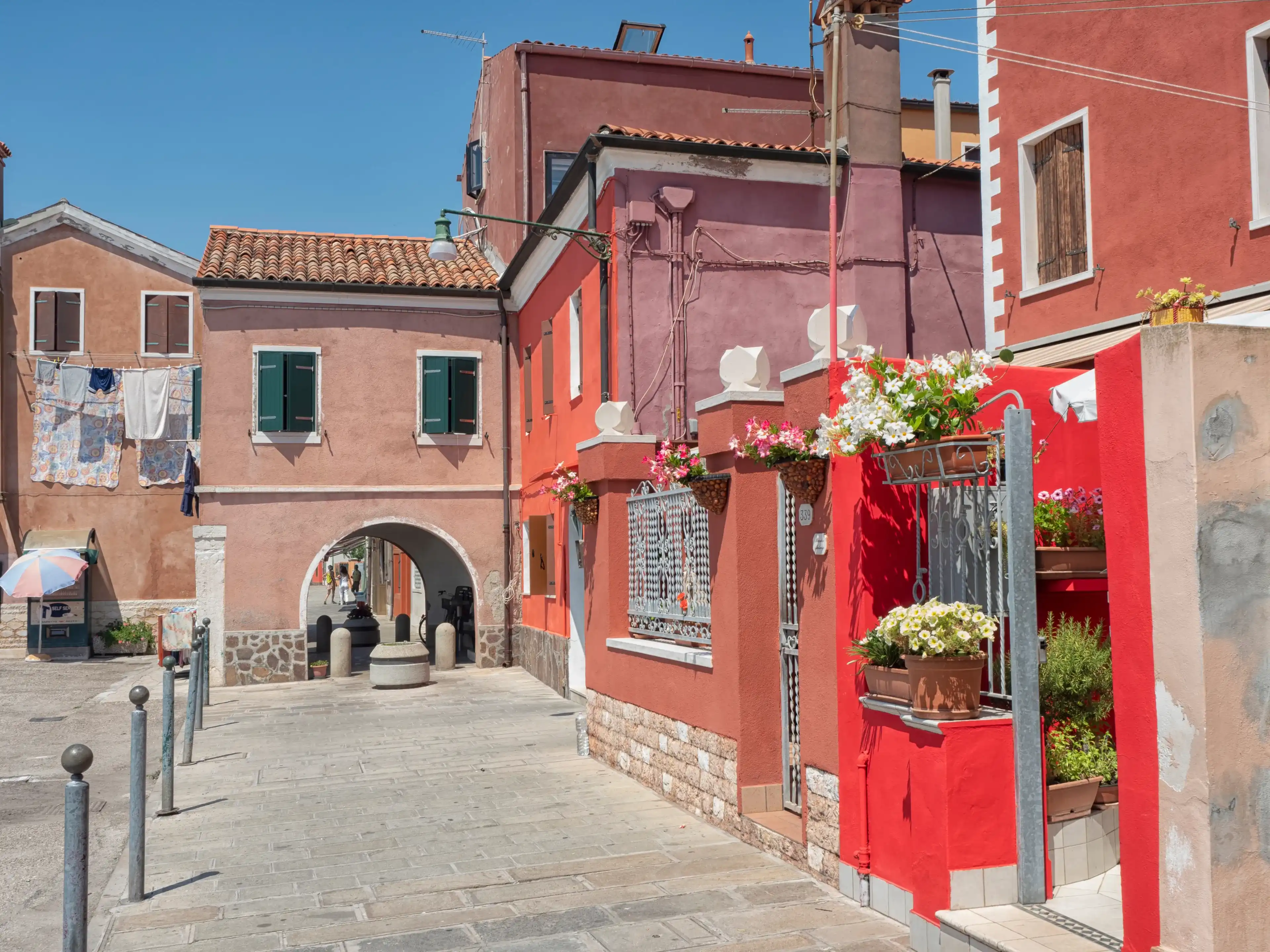 July 2018. Typical housing in the small fishing island of Pellestrina, Venice ItalyA July 2018. Typical housing in the small fishing island of Pellestrina, Venice ItalyA