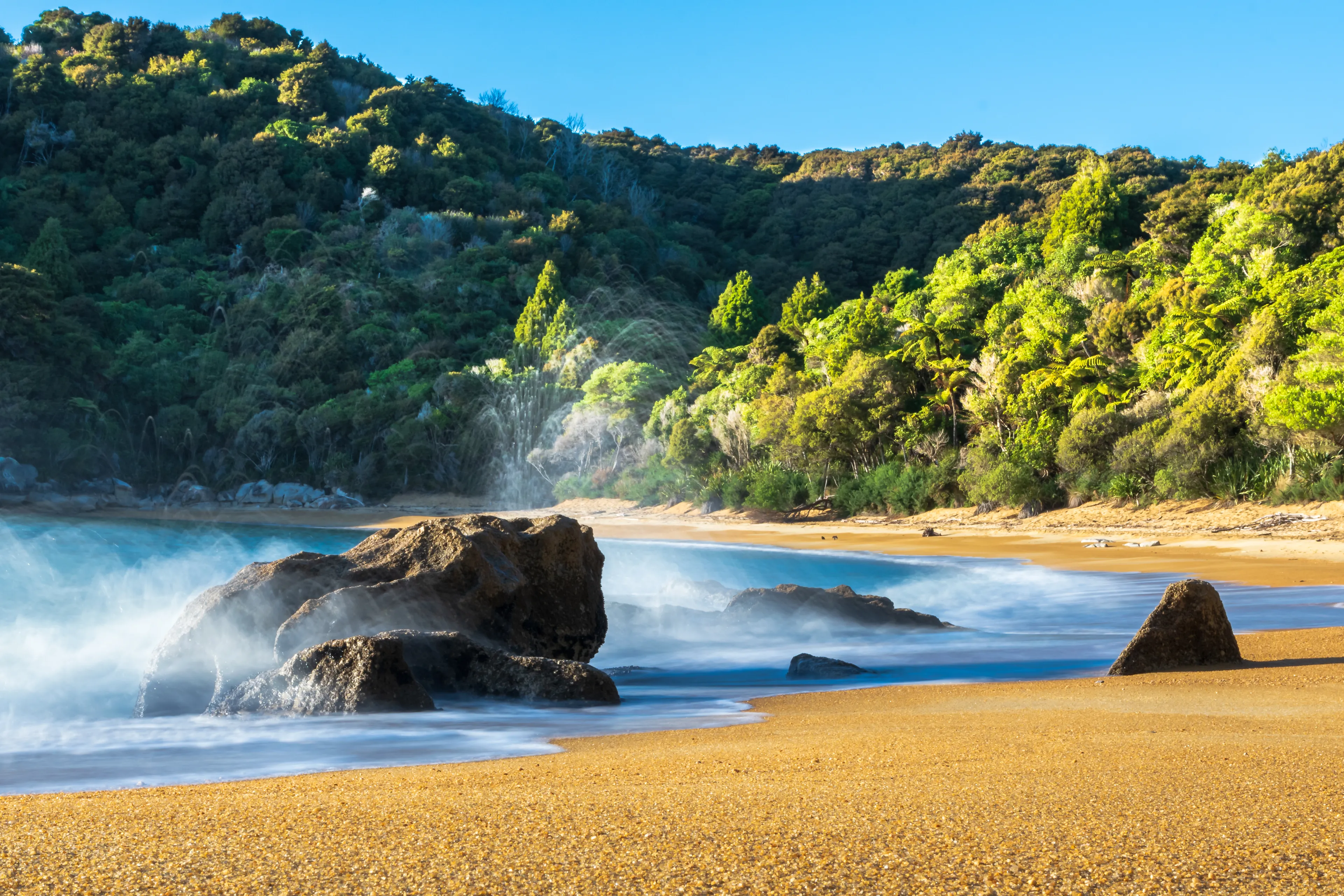 The Golden Sand Bays of Abel Tasman National Park in the South Island, New Zealand.
