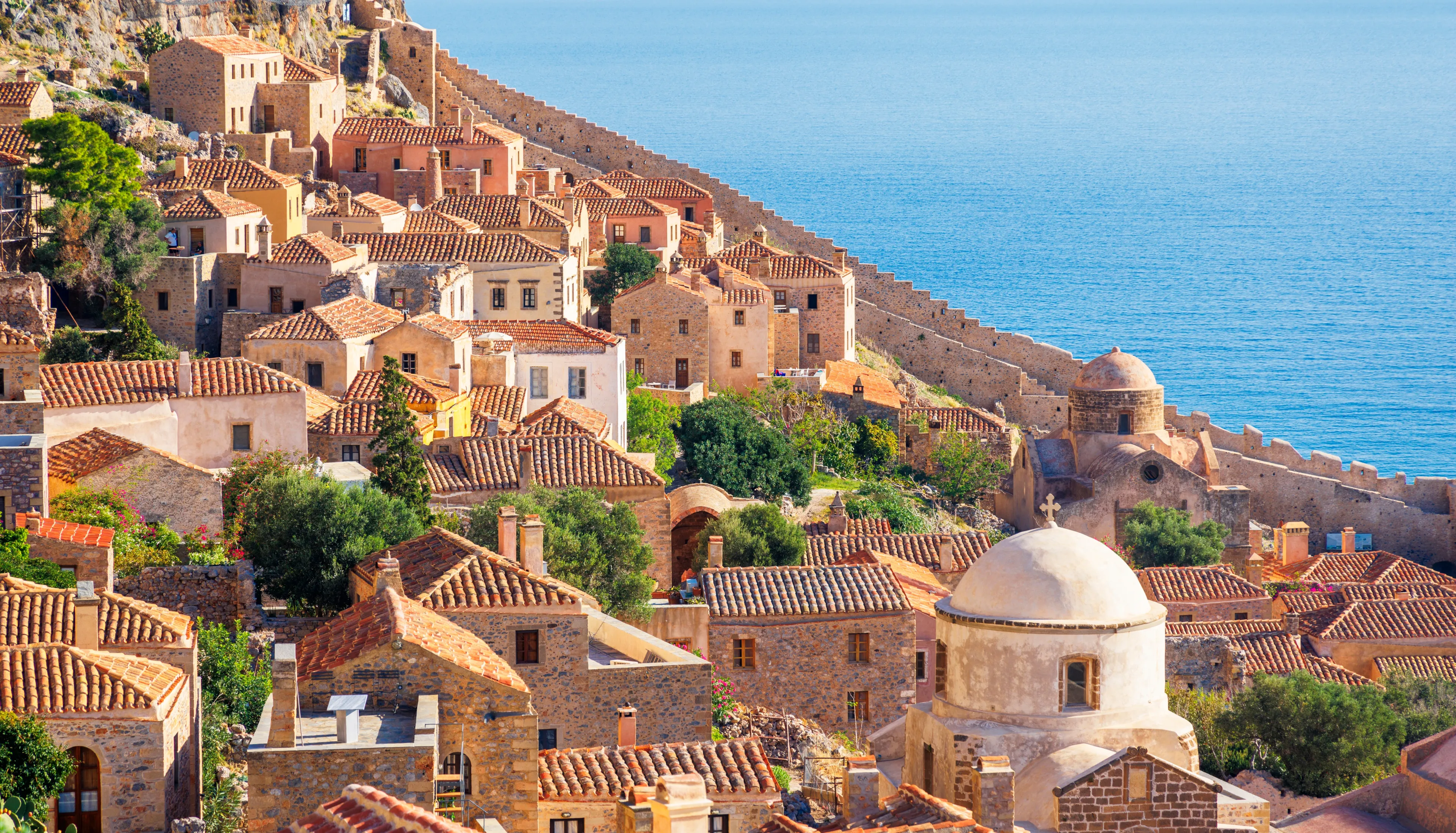 Old medieval castle town of Monemvasia, Peloponnese in Greece