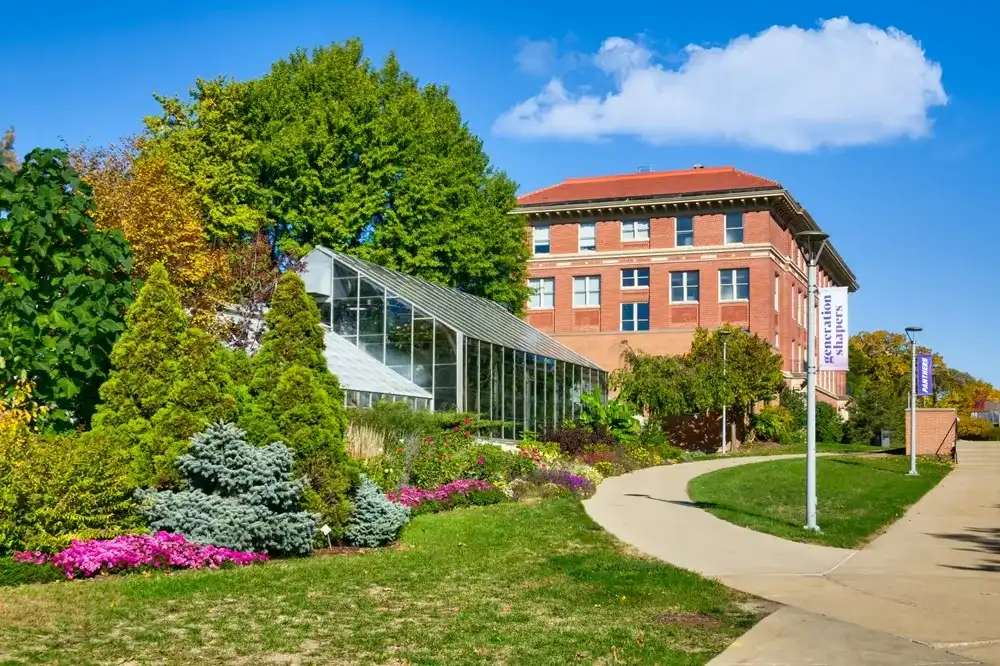 CEDAR FALLS, IA, USA - OCTOBER 21, 2023: UNI Teaching and Research Greenhouse on the campus of the University of Northern Iowa. CEDAR FALLS, IA, USA - OCTOBER 21, 2023: UNI Teaching and Research Greenhouse on the campus of the University of Northern Iowa.