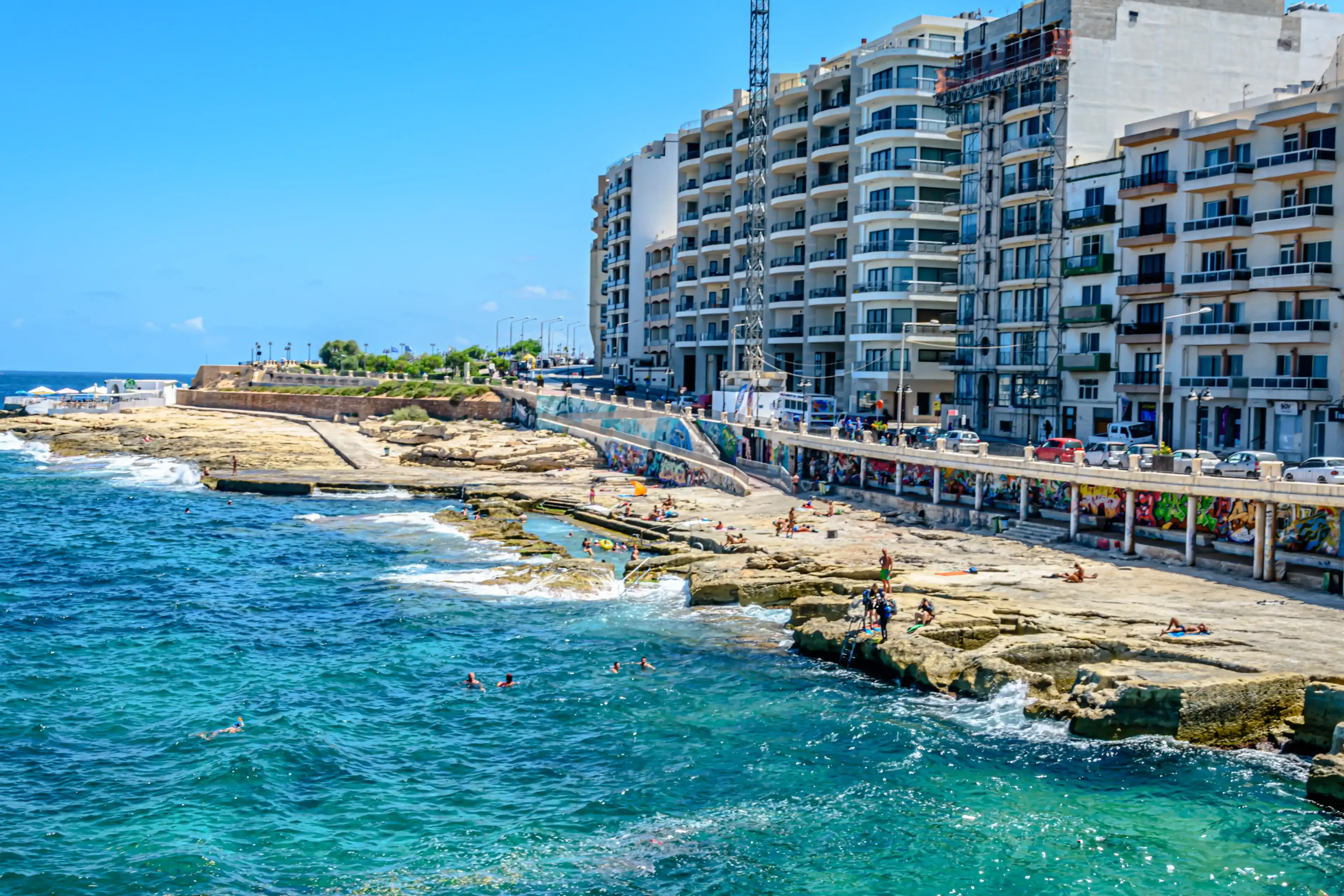 Sliema, Malta - August 14 2017: Sliema Beach