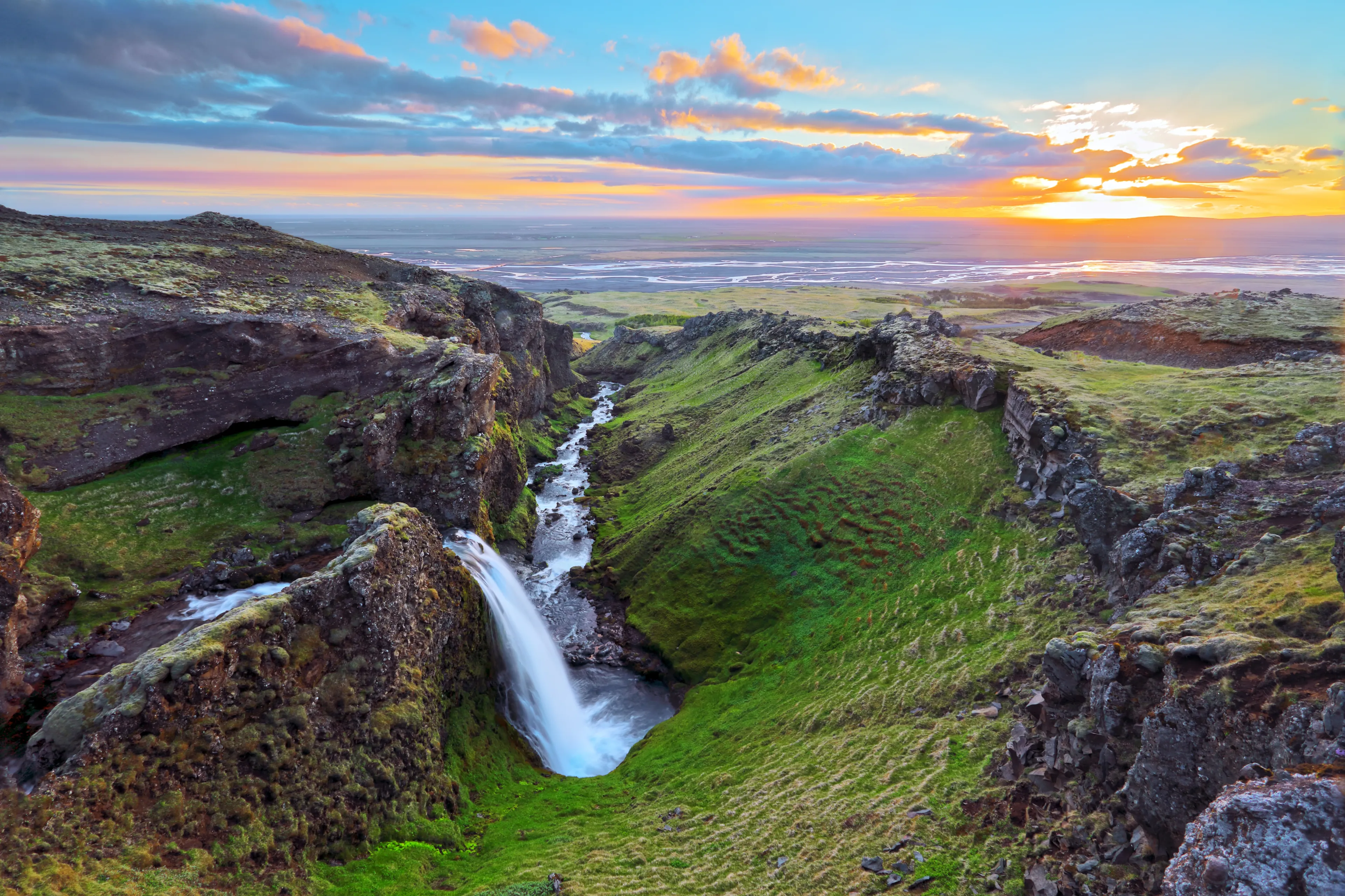 Sauðafoss waterfall, Hvolsvöllur, Sudurland, South Iceland