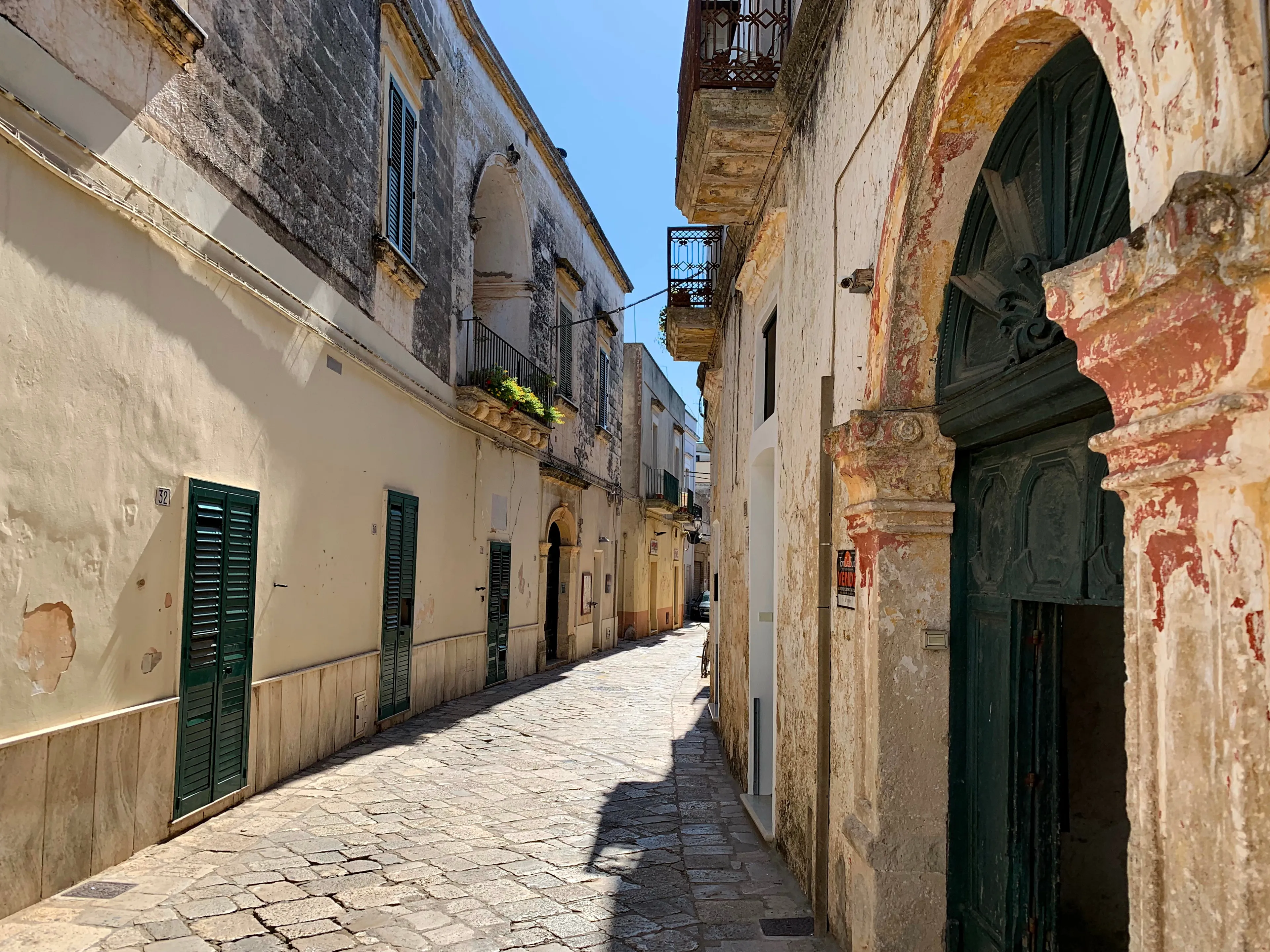 Morciano di Leuca, Puglia, Italy September 2019. A narrow street in the historical part of the town.