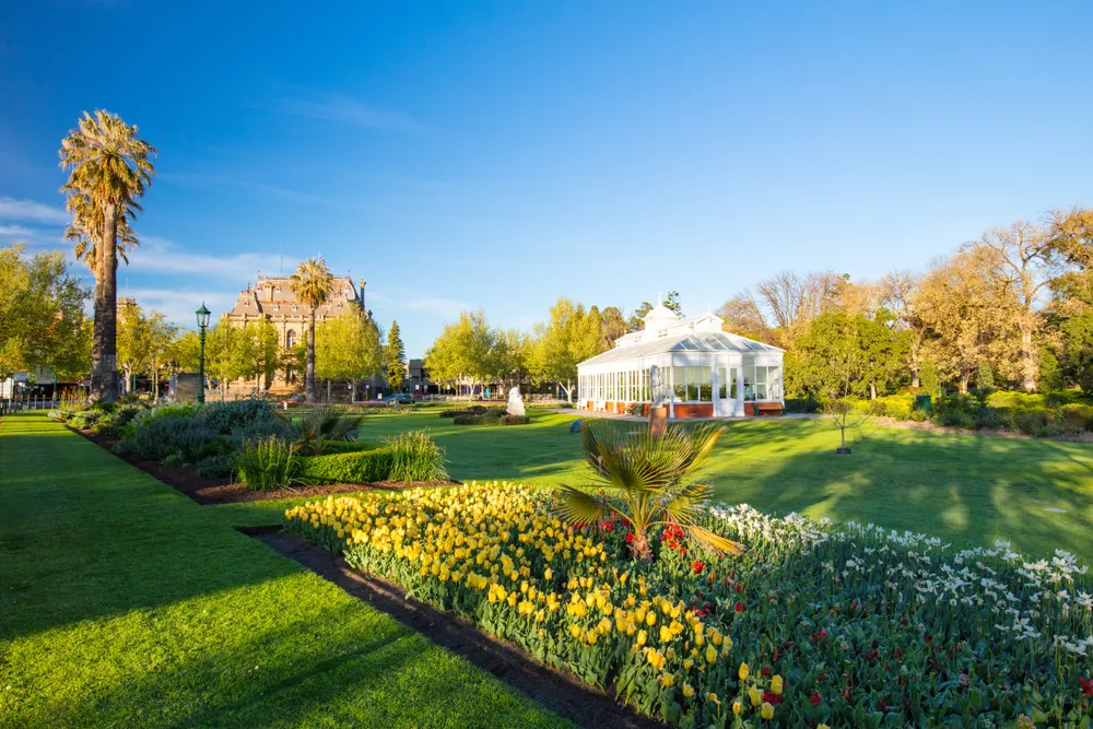 Bendigo conservatory in Rosalind Park on a warm Spring evening.