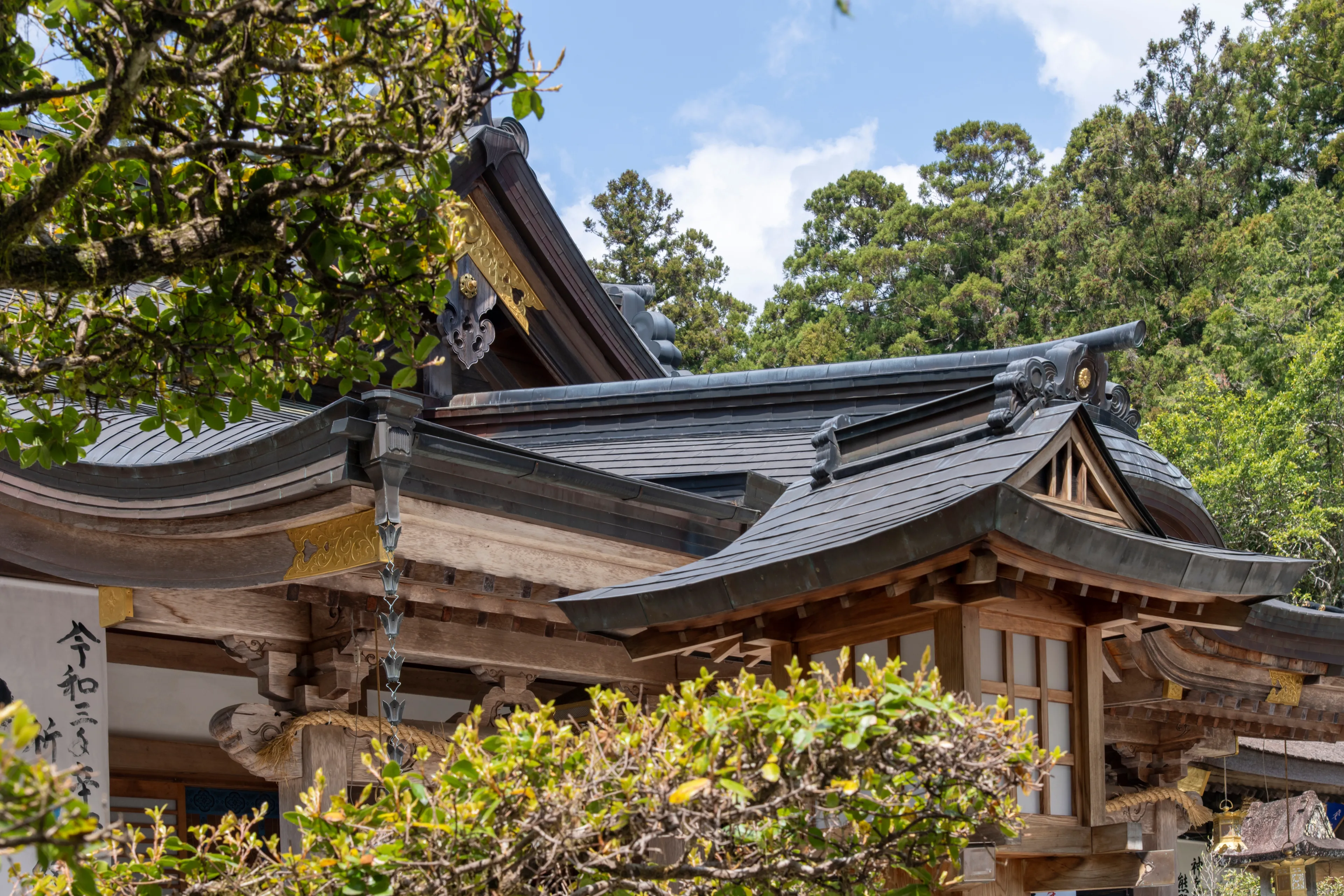 Tanabe, Wakayama, Japan-4 April 2023; Roof structure of Kumano Hongu Taisha shinto shrine along Kumano Kodo pilgrimage trail and UNESCO heritage site