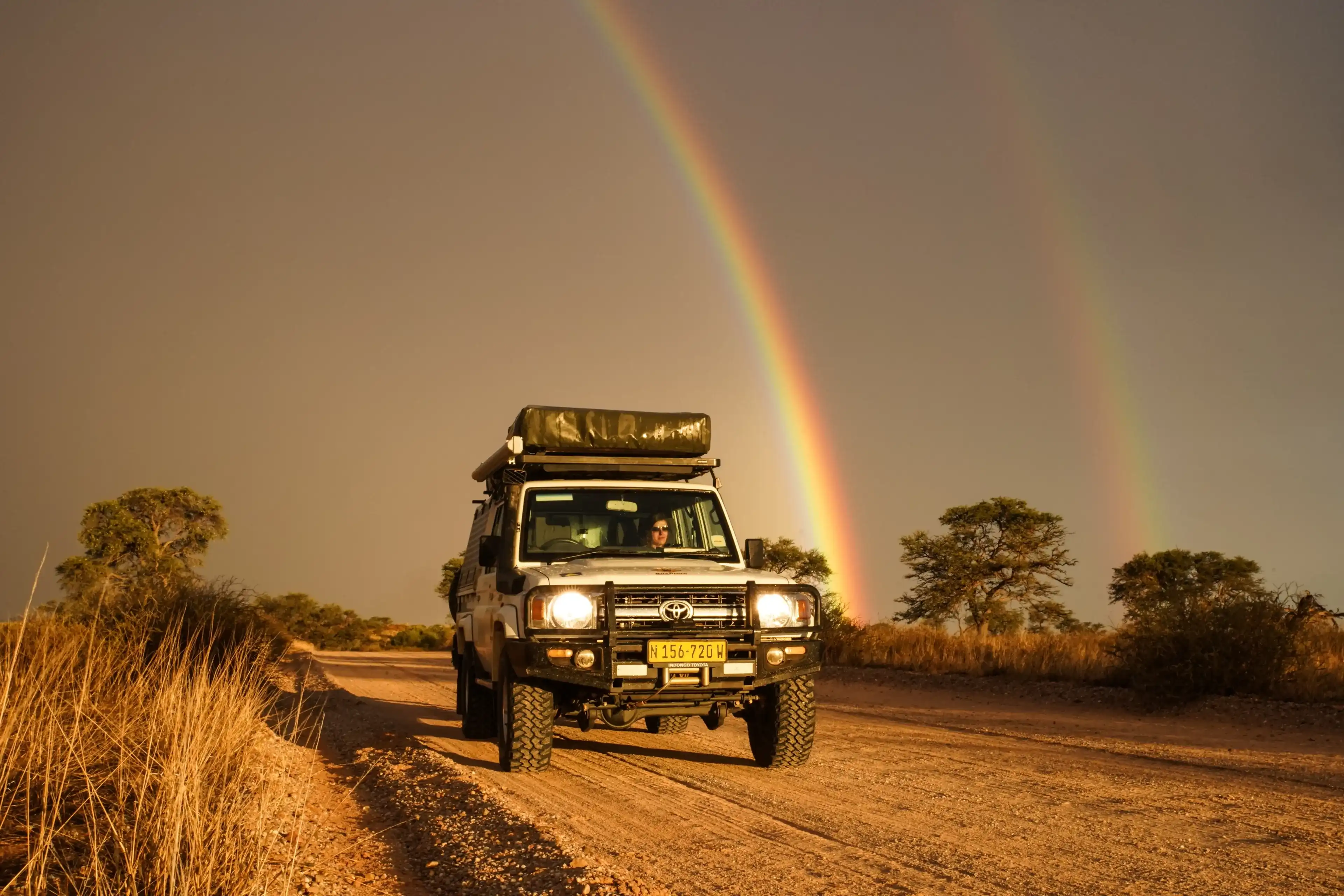 Upington, South Africa -10 march 2023: Toyota LandCruiser 4X4 in South Africa's bush during a safari adventure. Upington, South Africa -10 march 2023: Toyota LandCruiser 4X4 in South Africa's bush during a safari adventure.
