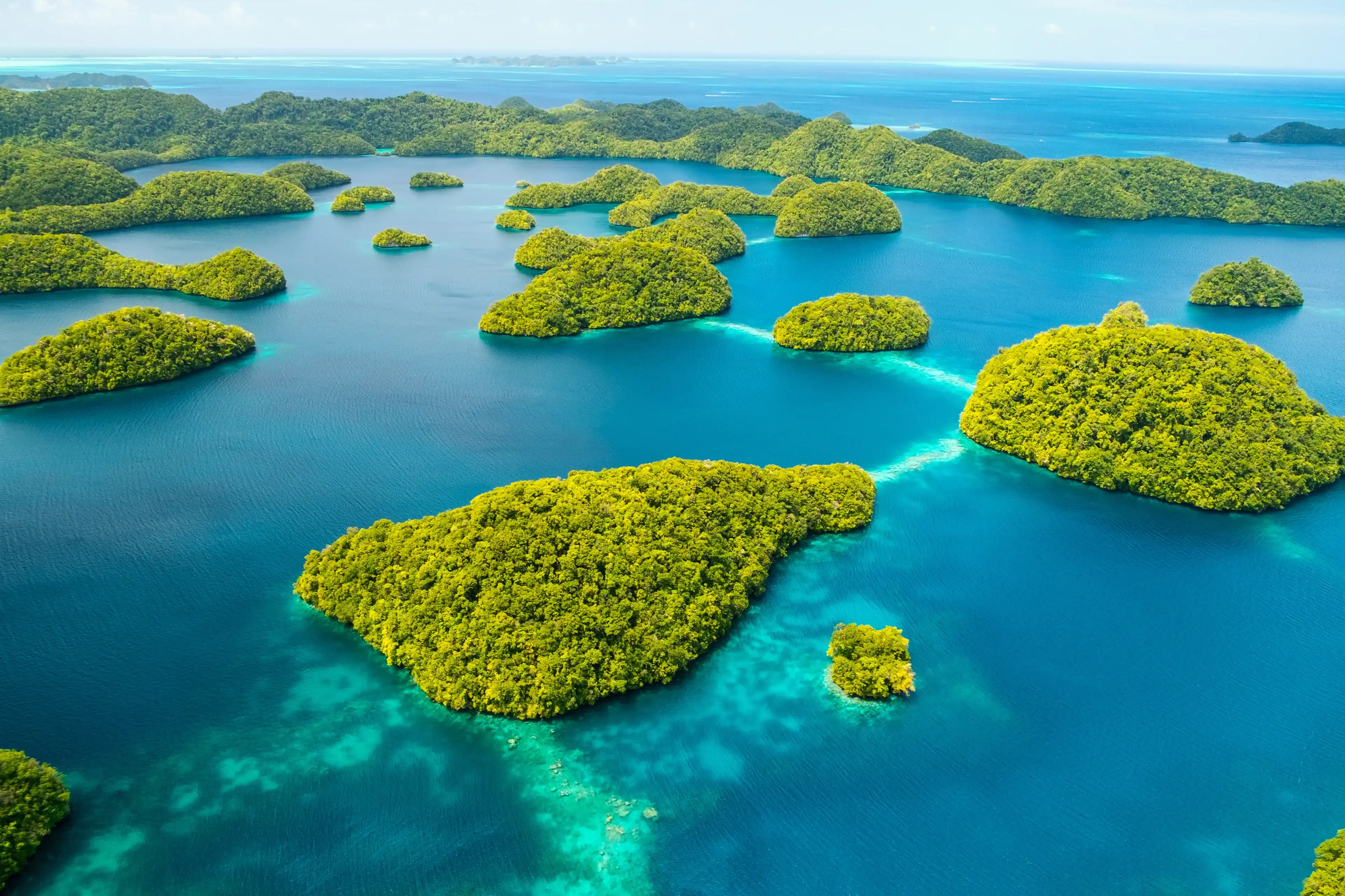 Beautiful view of Palau tropical islands and Pacific ocean from above Beautiful view of Palau tropical islands and Pacific ocean from above
