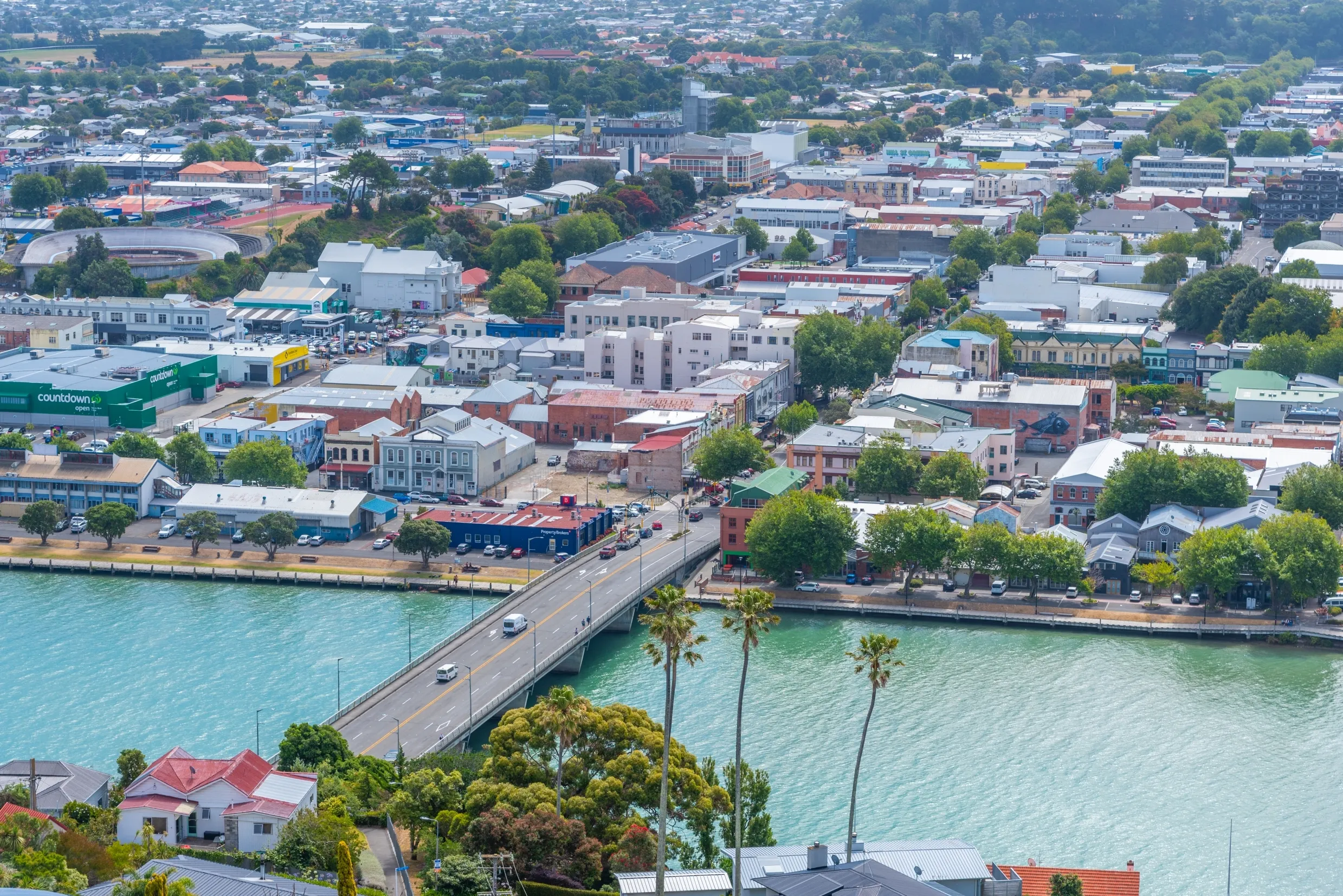 WHANGANUI, NEW ZEALAND, FEBRUARY 13, 2020: Aerial view of Whanganui, New Zealand