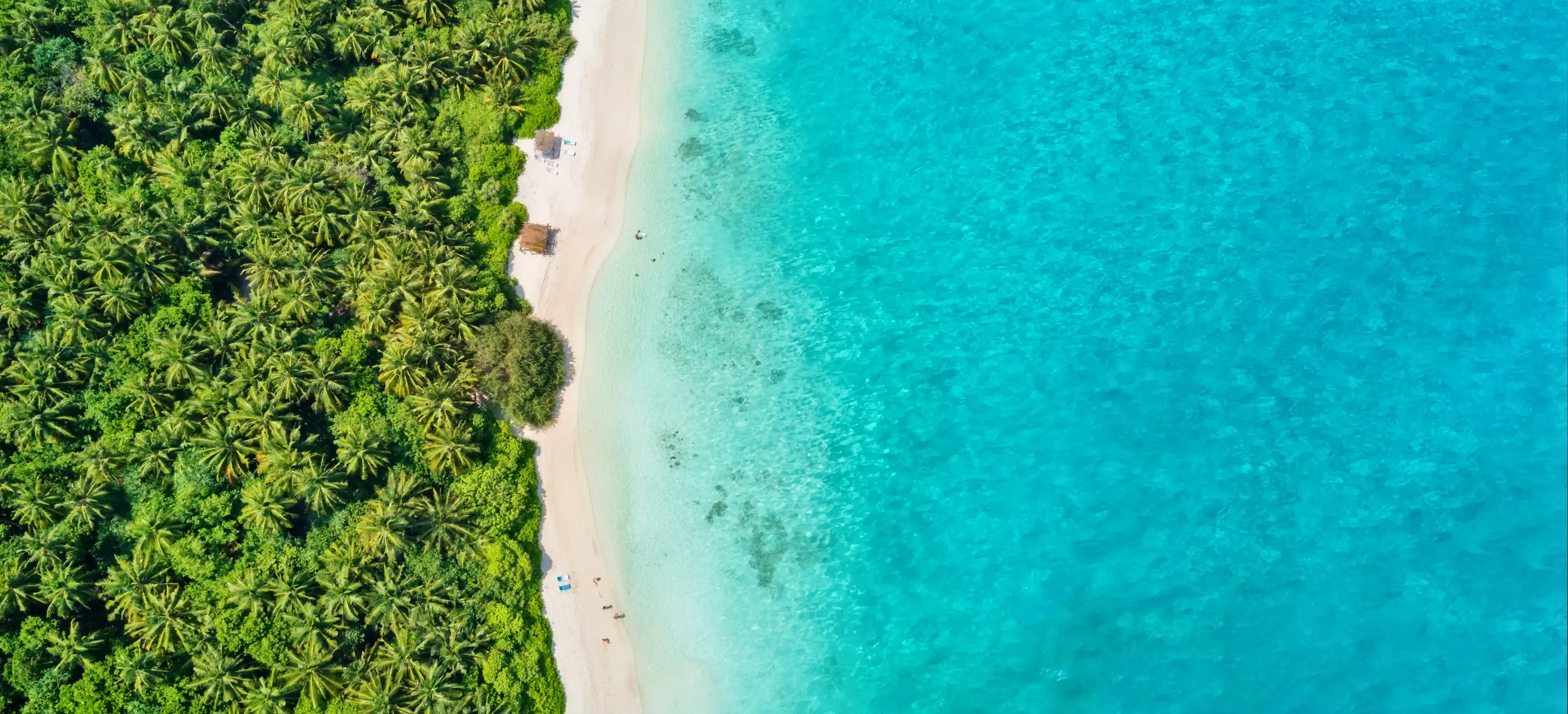 Аэрофотосъемка прекрасного райского тропического пляжа Мальдив на острове. Концепция летнего и туристического отдыха.