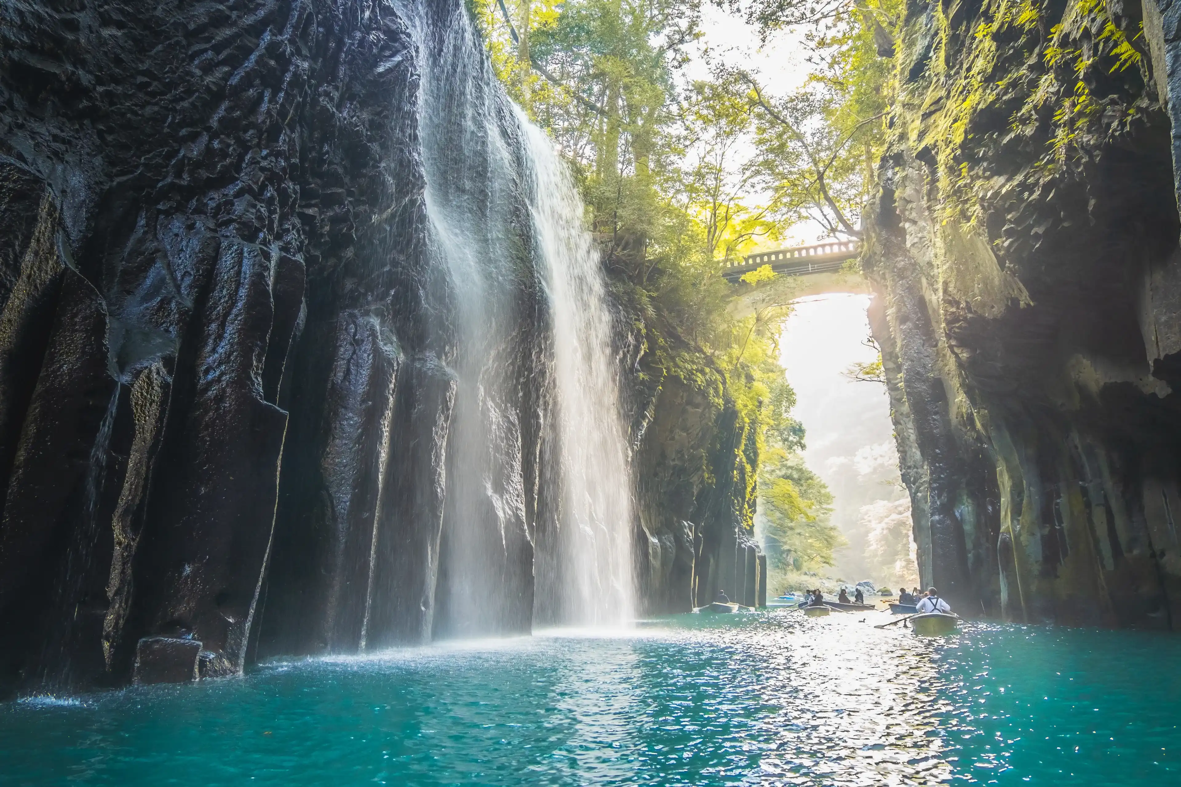 Takachiho Gorge in Takachiho,Waterfall and boat at Miyazaki, Kyushu, Japan