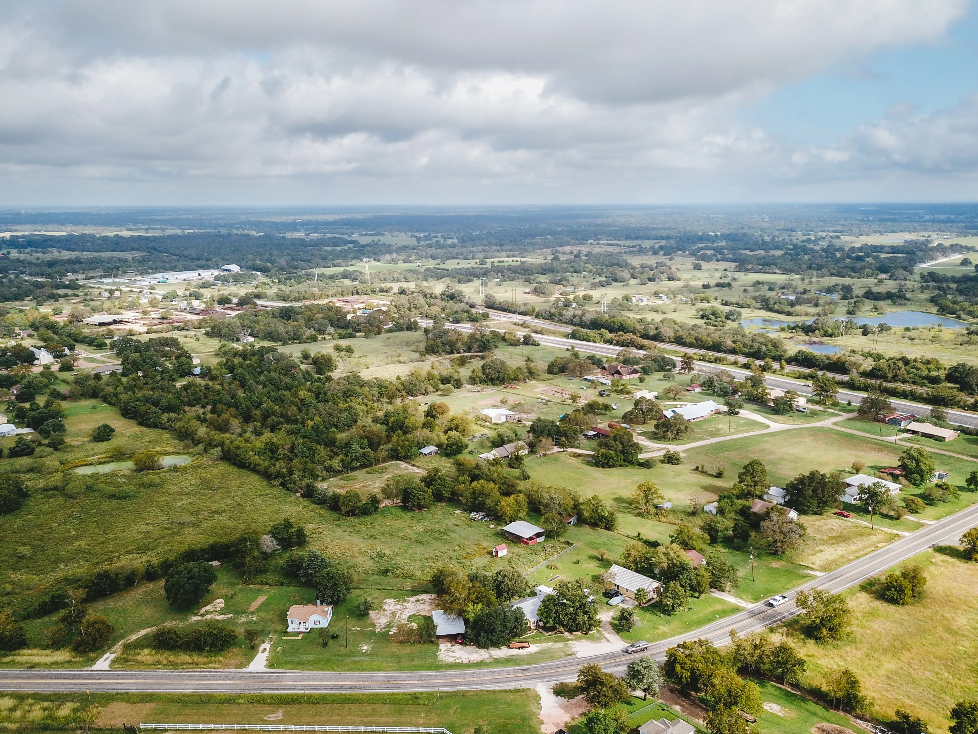 Aerial of the Small Rural Town of Sommerville, Texas Next in Between Houston, and Austin