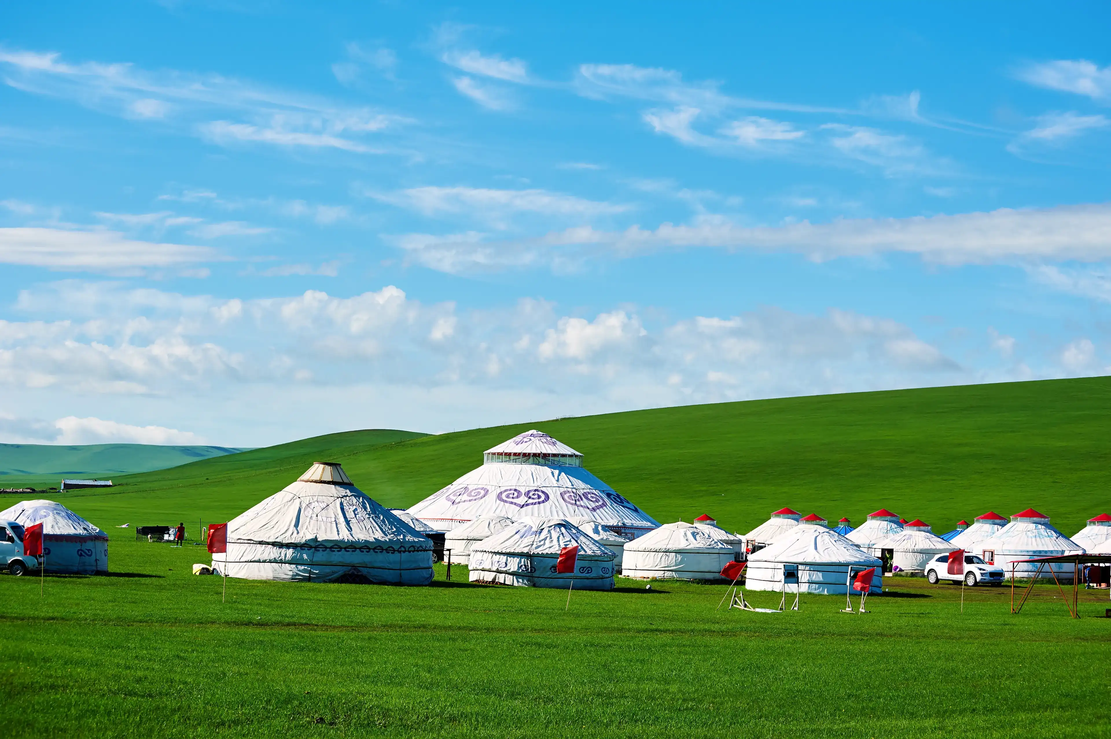 Mongolia yurts in the summer grassland of Hulunbuir, Inner mongolia, China