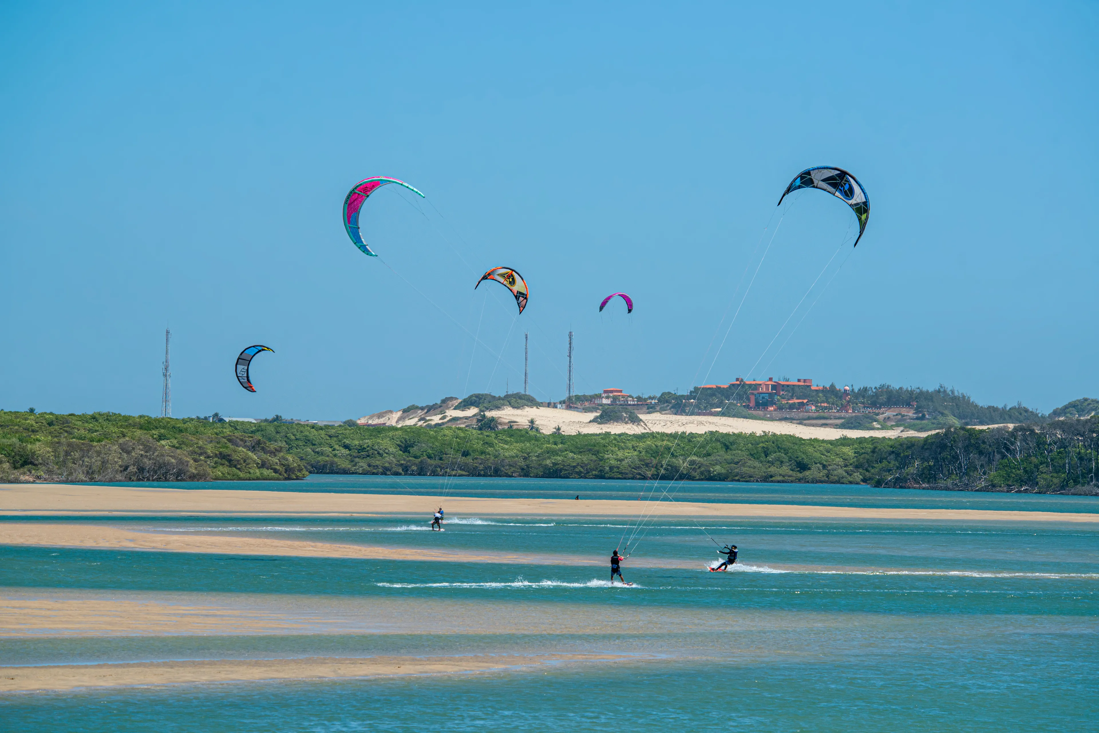 Kite surfing at the mouth of the Pacoti River, Aquiraz, near Fortaleza, Ceará, Brazil on September 4, 2016.