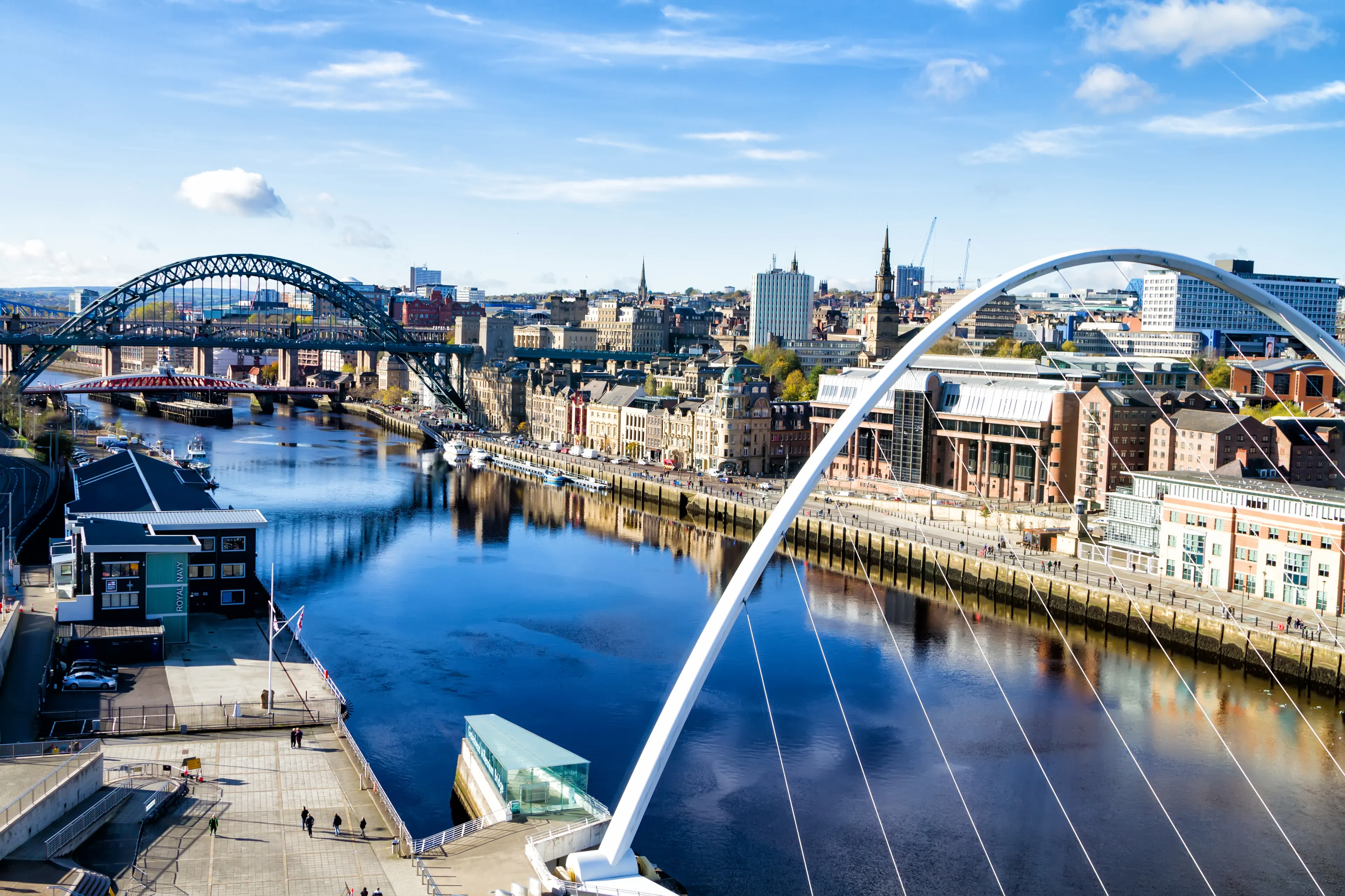 Classic view of the Iconic Tyne Bridge spanning the River Tyne between Newcastle and Gateshead