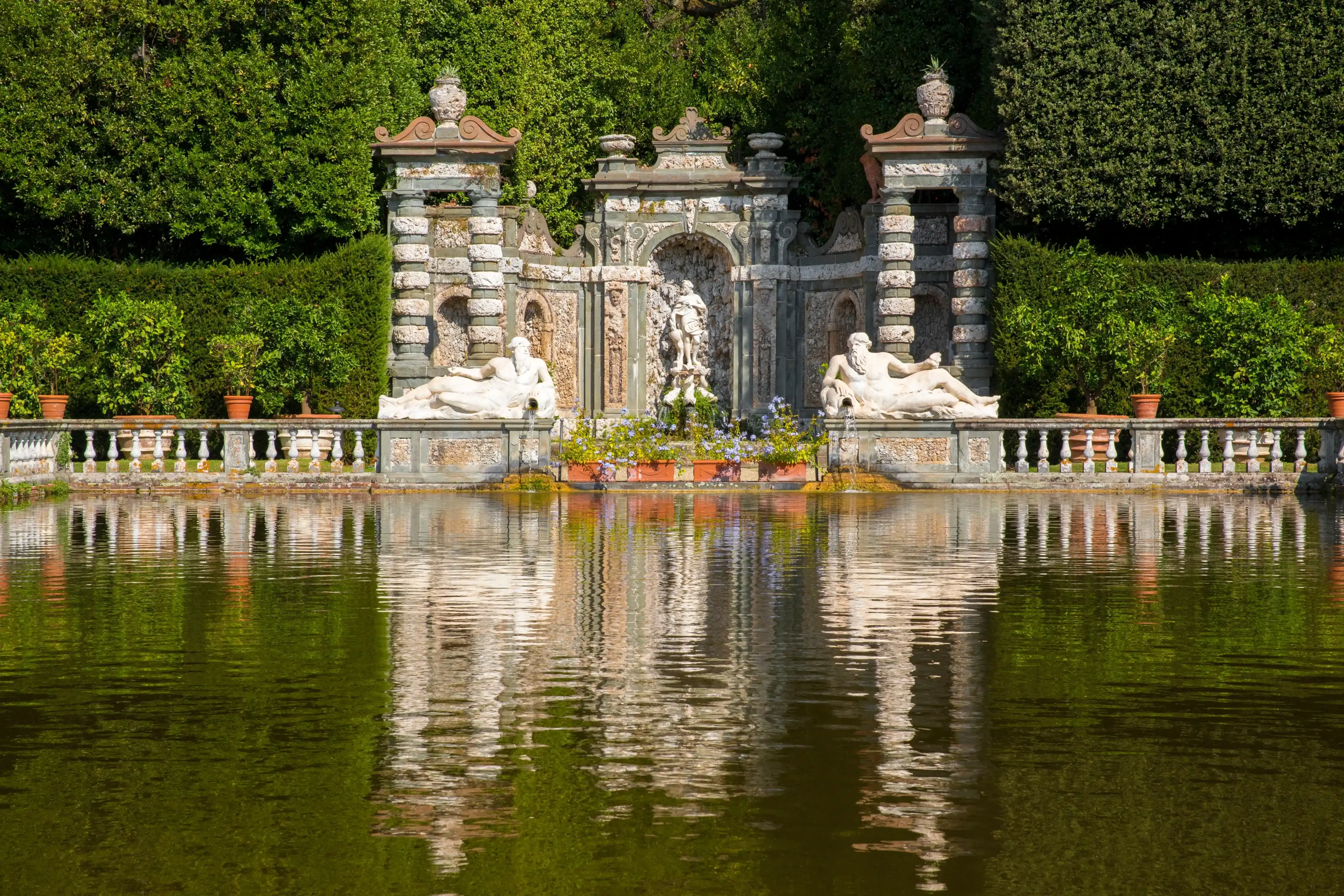 Capannori, Italy - 11 24 2023: Ornamental pool in the Villa Marlia located in Capannori, near Lucca in Tuscany, Italy. Capannori, Italy - 11 24 2023: Ornamental pool in the Villa Marlia located in Capannori, near Lucca in Tuscany, Italy.