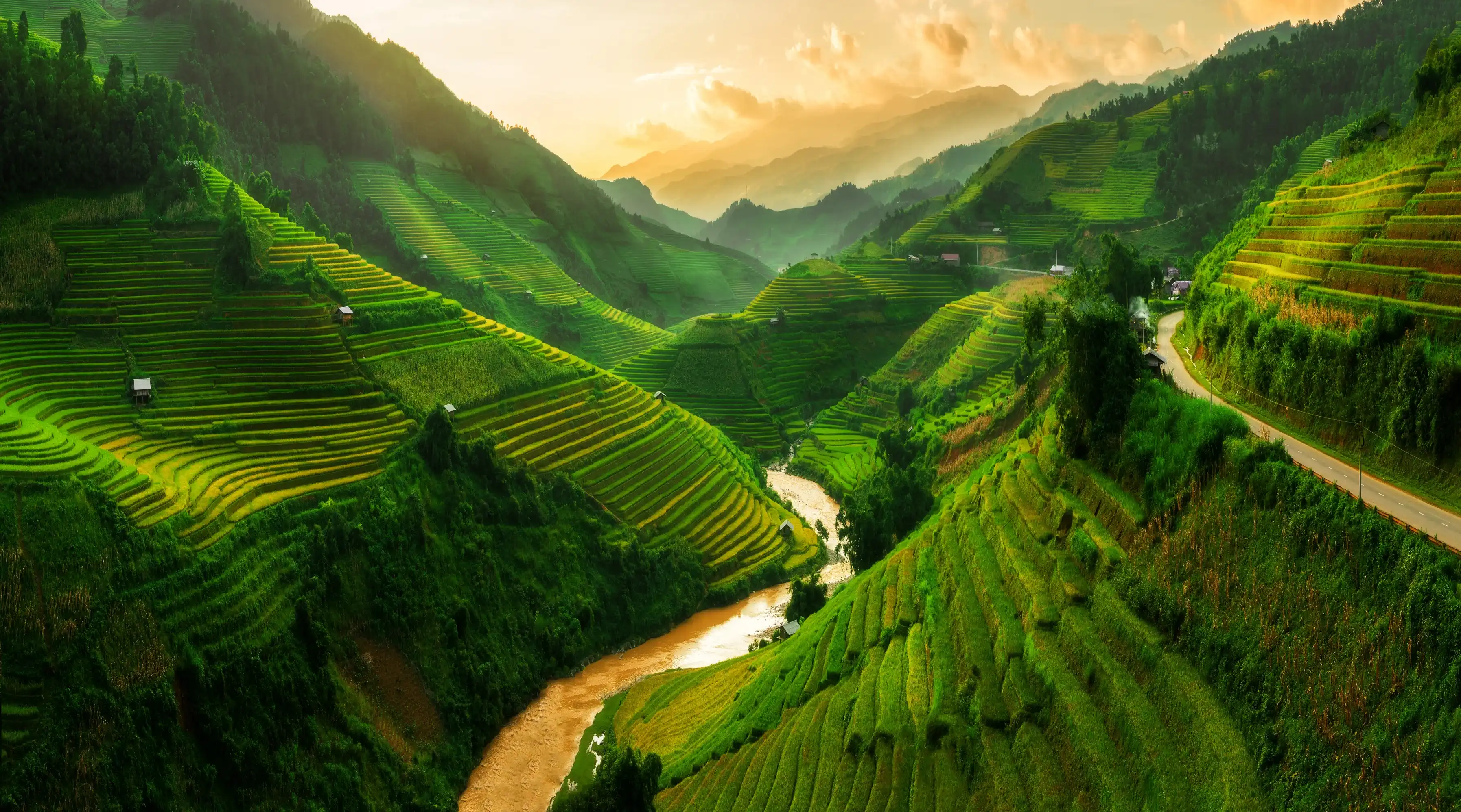 Mu Cang Chai, terraced rice field landscape near Sapa, north Vietnam.