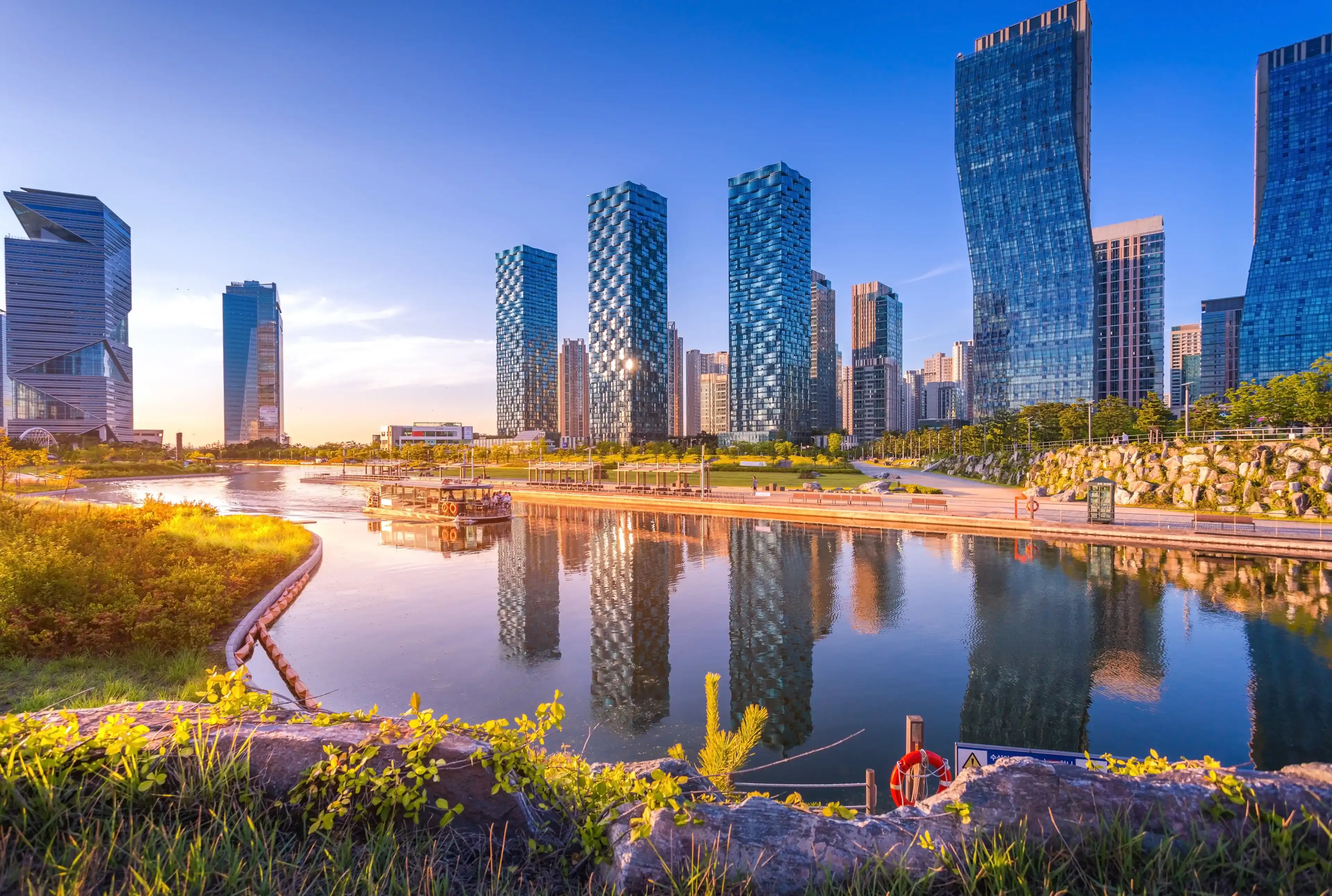Seoul city with Beautiful after sunset, Central park in Songdo International Business District, Incheon South Korea. Seoul city with Beautiful after sunset, Central park in Songdo International Business District, Incheon South Korea.