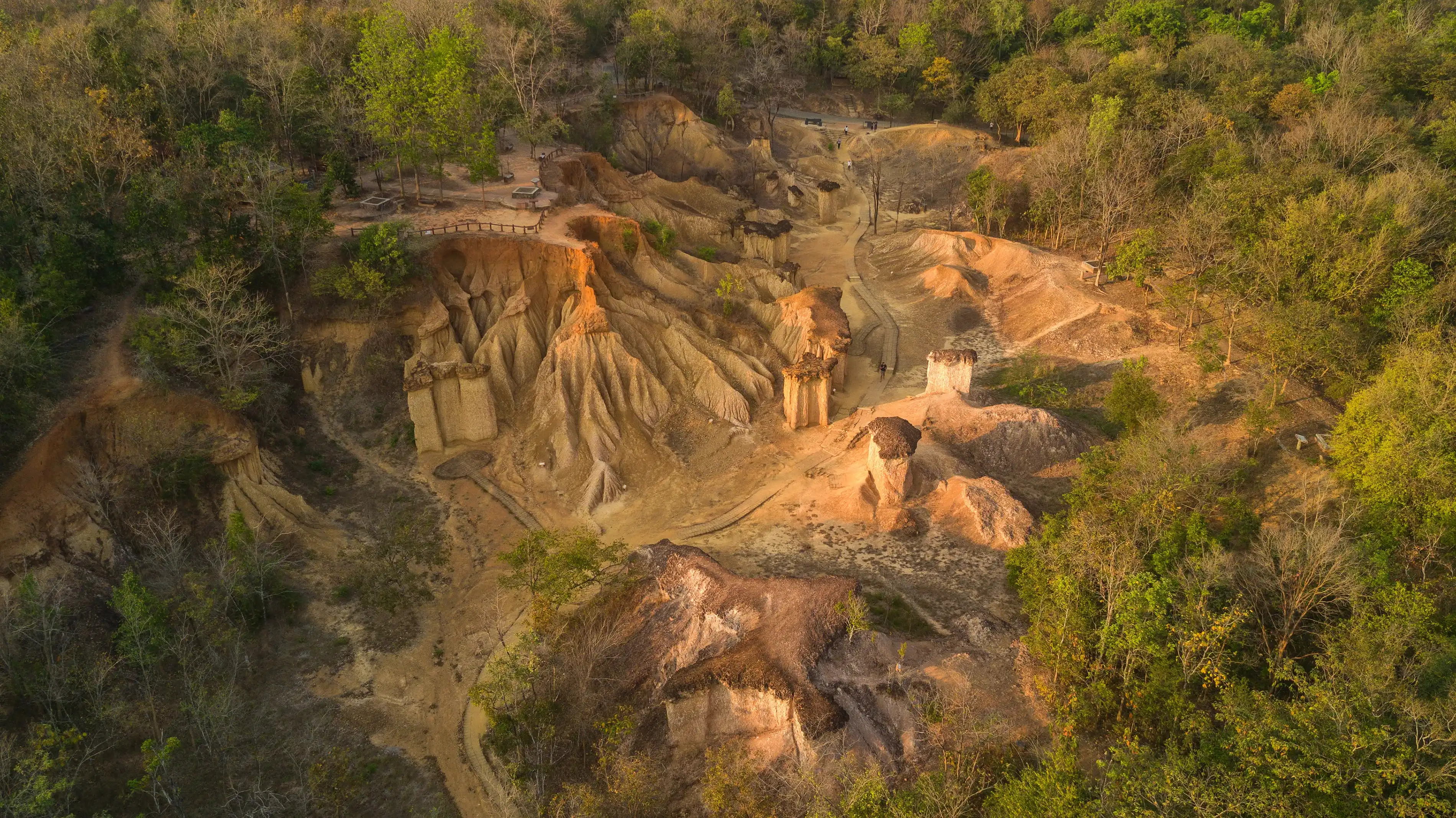 Aerial view of Pae Muang Pee sandstone erosion in Phrae province, Thailand Aerial view of Pae Muang Pee sandstone erosion in Phrae province, Thailand