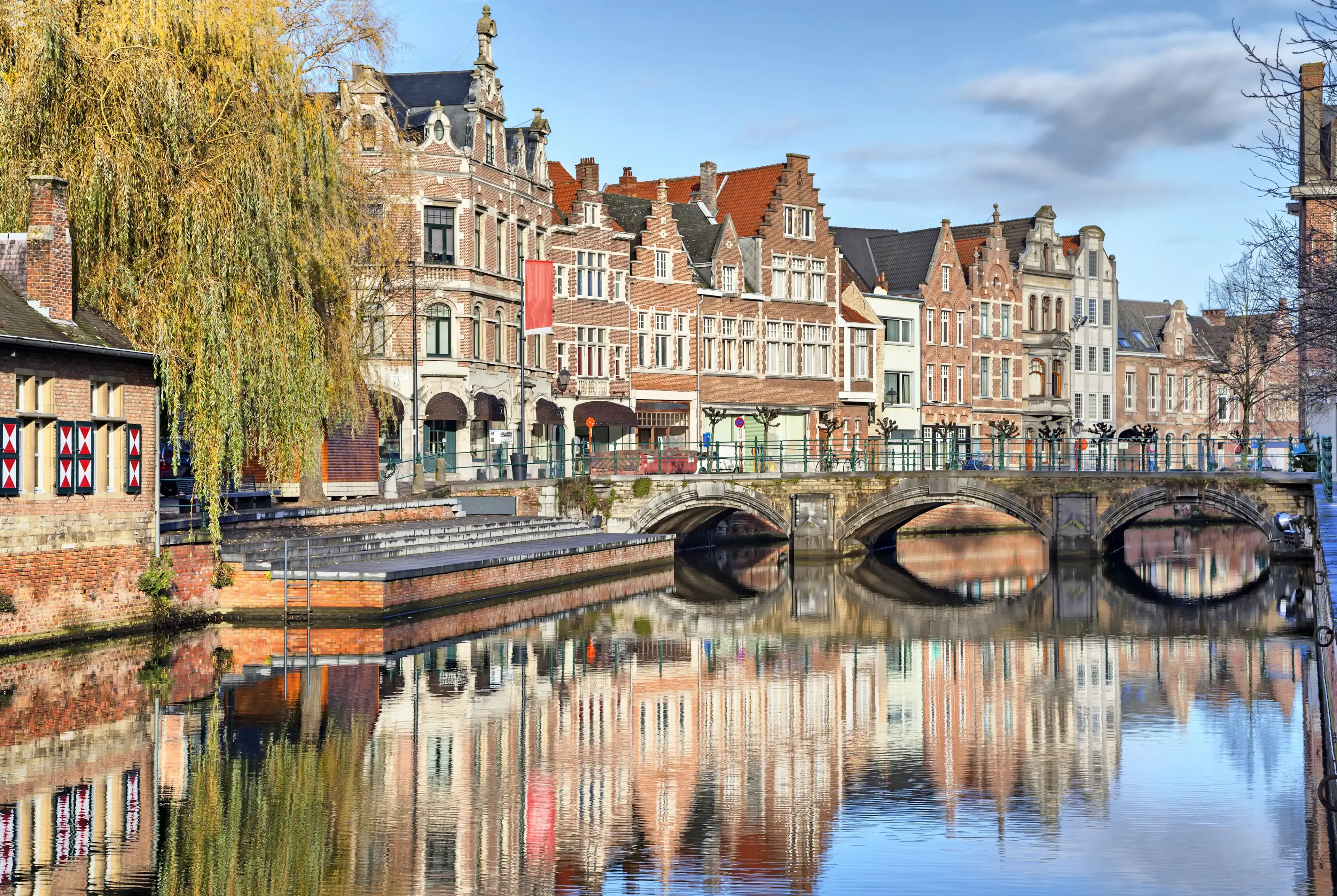 Old buildings, canal and bridge in Lier, Flanders, Belgium