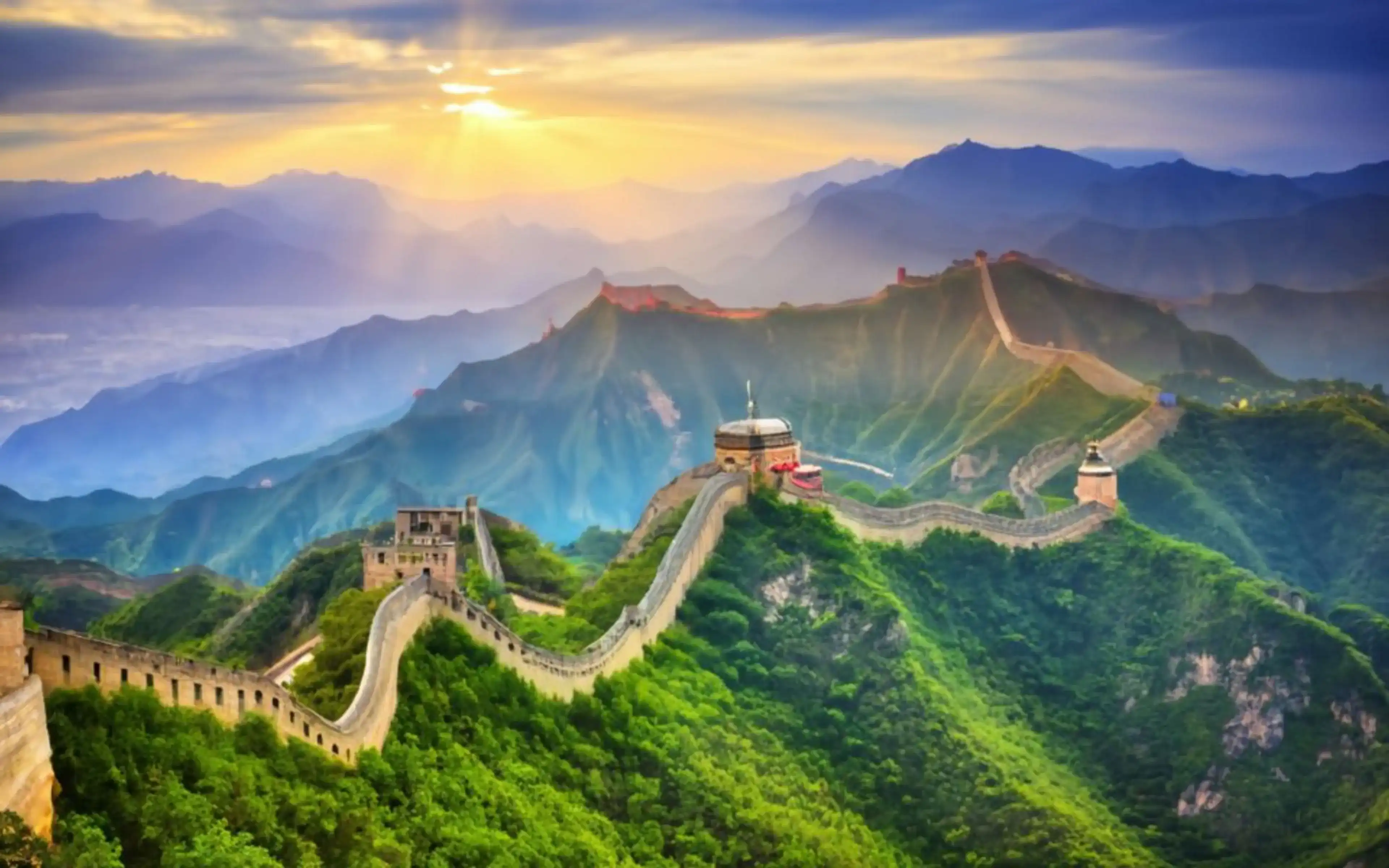 Landscape in China with Great Wall of China
