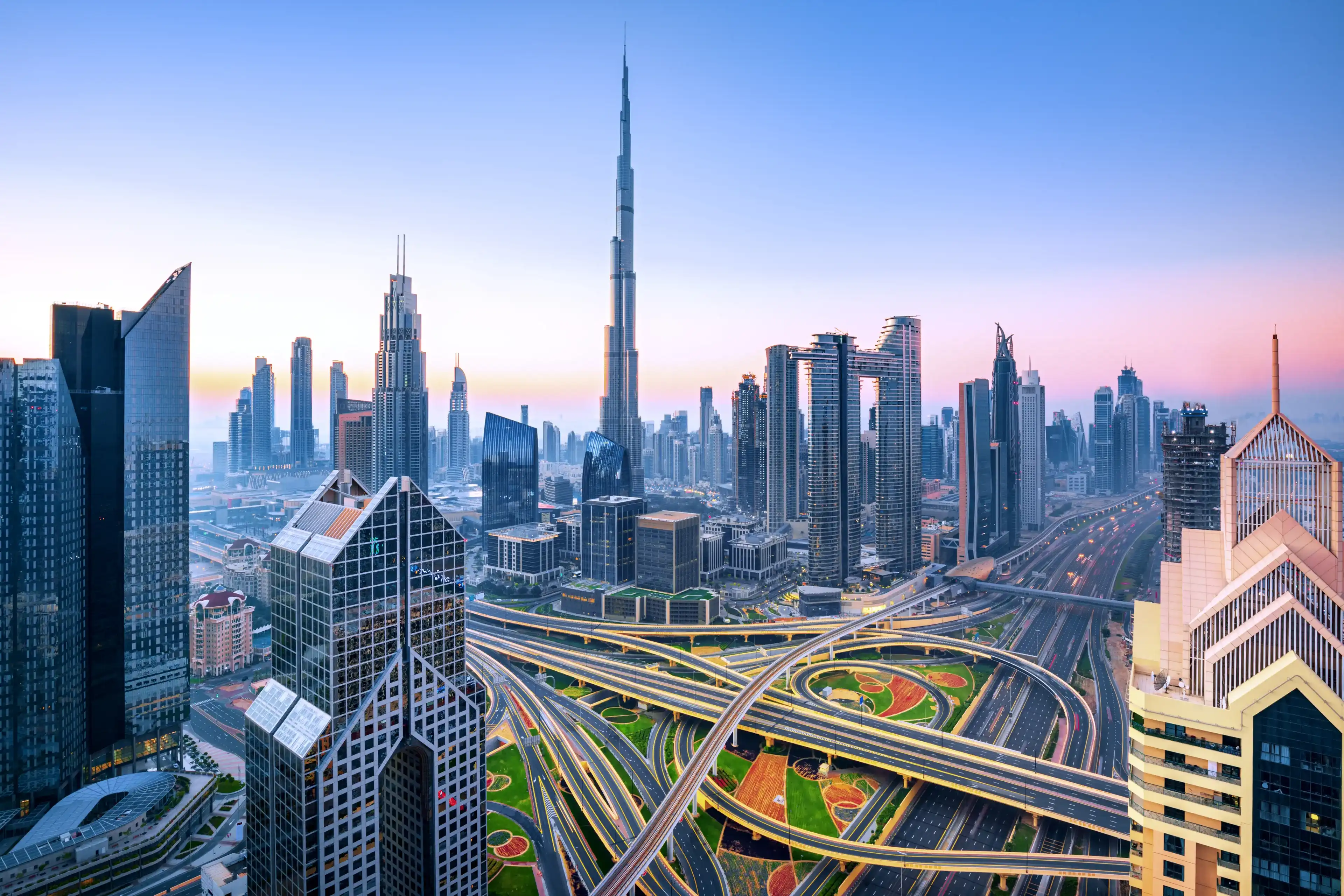Dubai - amazing city center skyline with luxury skyscrapers, United Arab Emirates