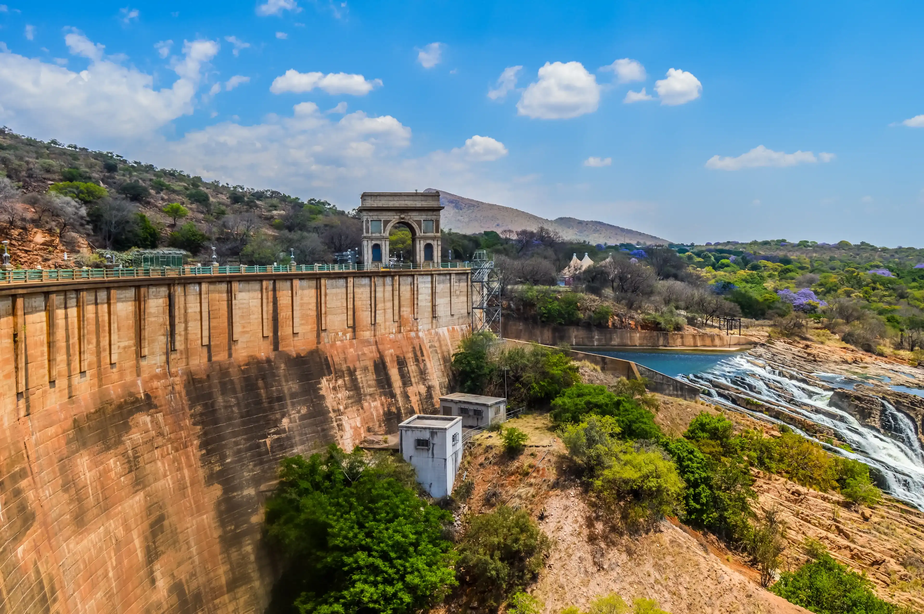 Hartbeespoort Dam Arch entrance with Crest gates monument on the flood dam in North west province Soyth Africa