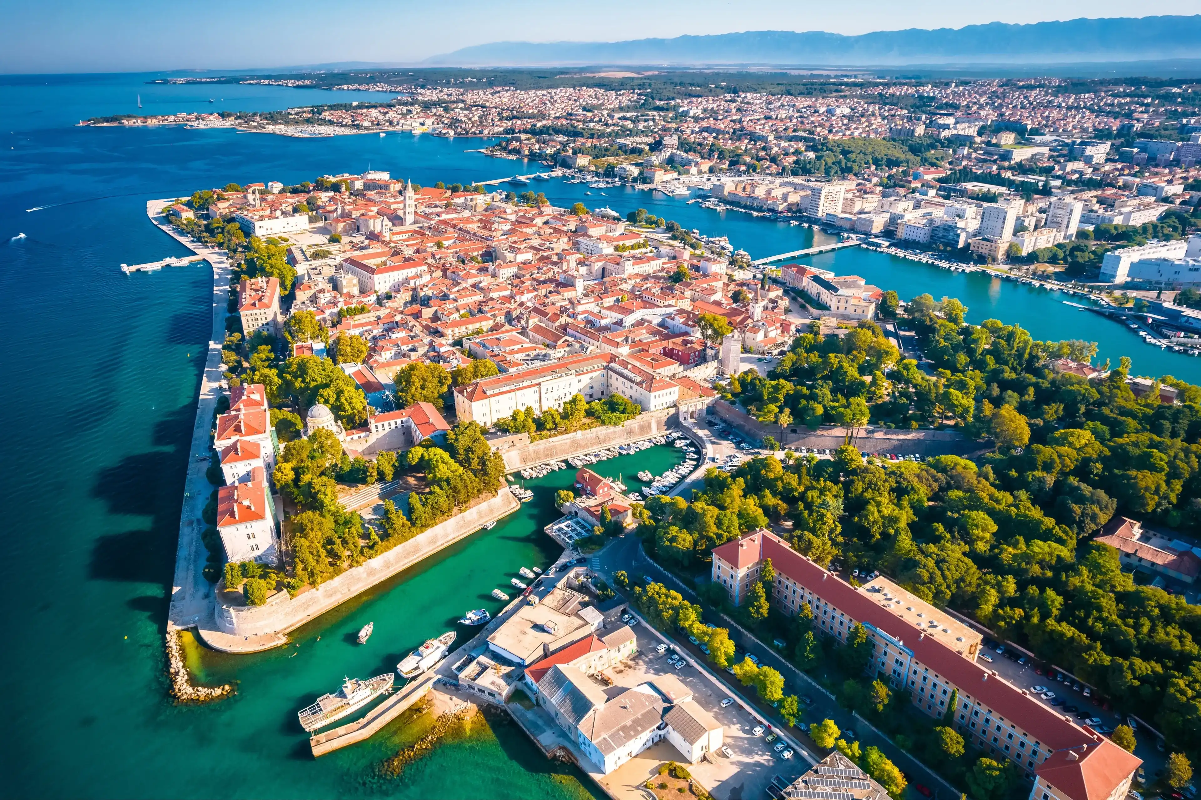 City of Zadar aerial panoramic view, tourist destination in Dalmatia region of Croatia