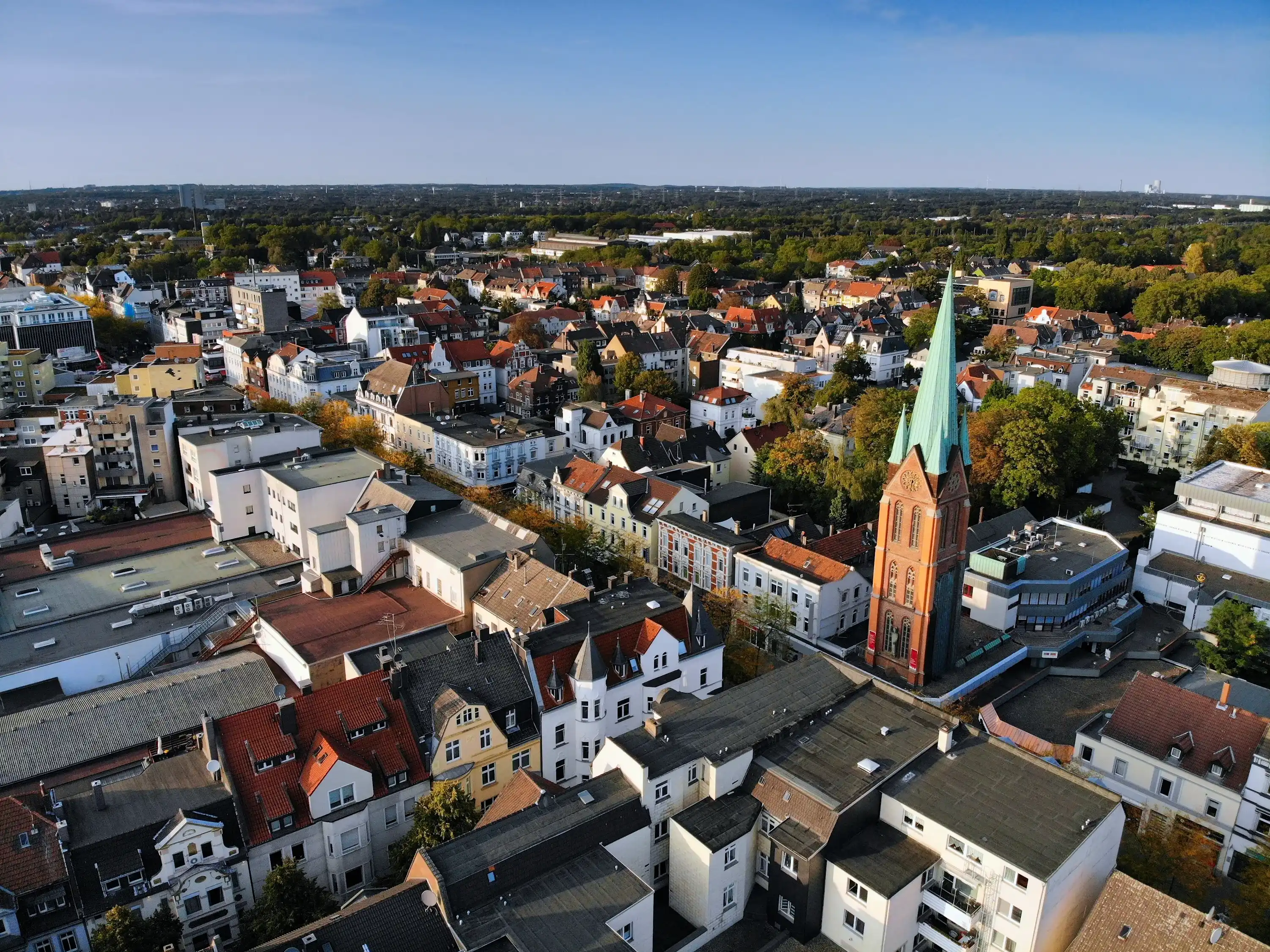 Herne city, Germany. Aerial view, urban architecture.