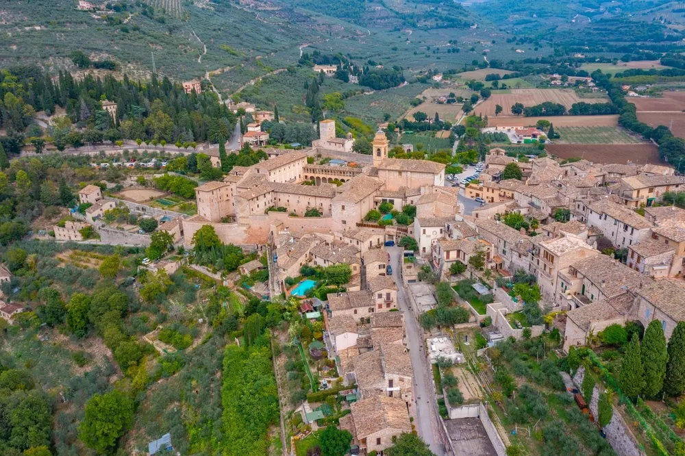 Aerial view of Italian town Spello.