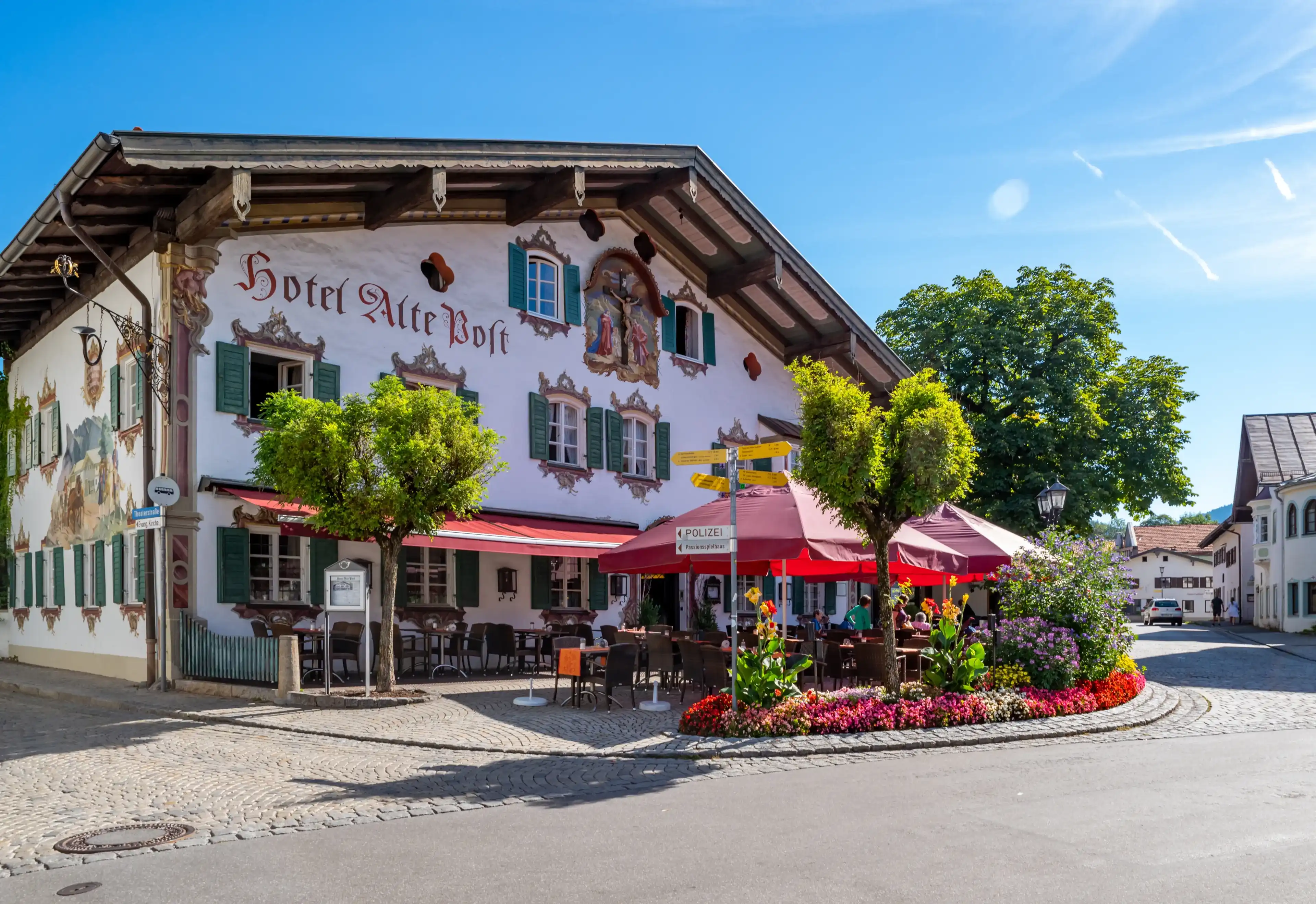 Oberammergau, Germany August 14 , 2022: Oberammergau town in Bavaria, a municipality in of Garmisch-Partenkirchen, Germany Oberammergau, Germany August 14 , 2022: Oberammergau town in Bavaria, a municipality in of Garmisch-Partenkirchen, Germany