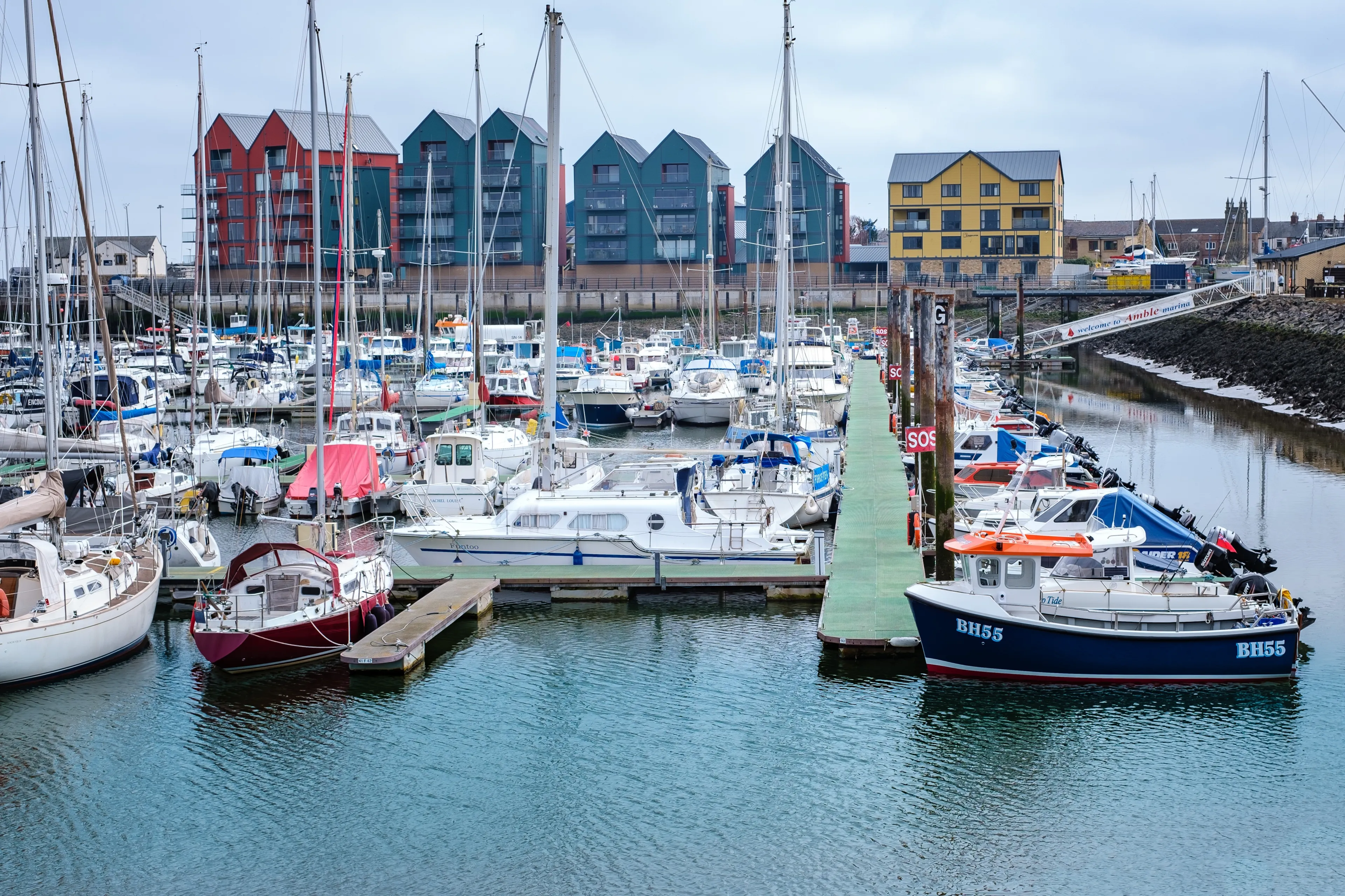 AMBLE, UNITED KINGDOM - Apr 23, 2022: An Amble Marina port with many boats in Northumberland, UK