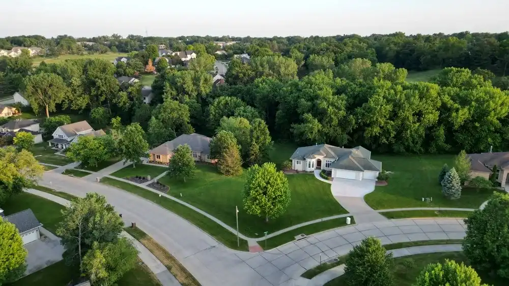 Drone view of a rich neighborhood in Iowa, USA Drone view of a rich neighborhood in Iowa, USA
