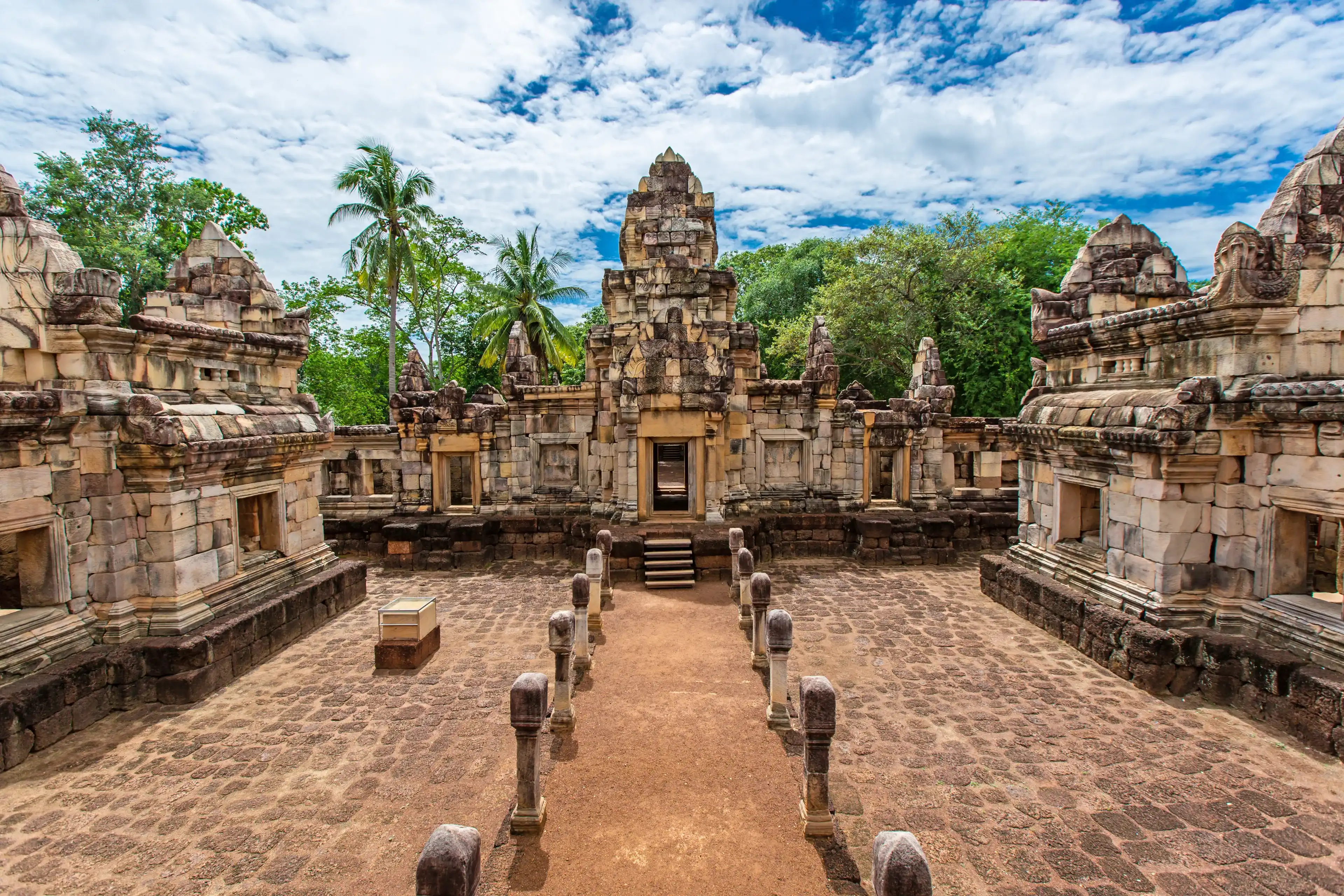 Beautiful landscape and ancient architecture of Prasat Sdok Kok Thom or Sdok Kok Thom Ancient Temple ,This is a famous Historical park in Sa Kaeo province ,Thailand