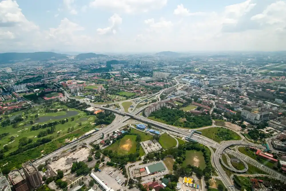Aerial view of Subang City Kuala Lumpur Malaysia on hot sunny day Aerial view of Subang City Kuala Lumpur Malaysia on hot sunny day