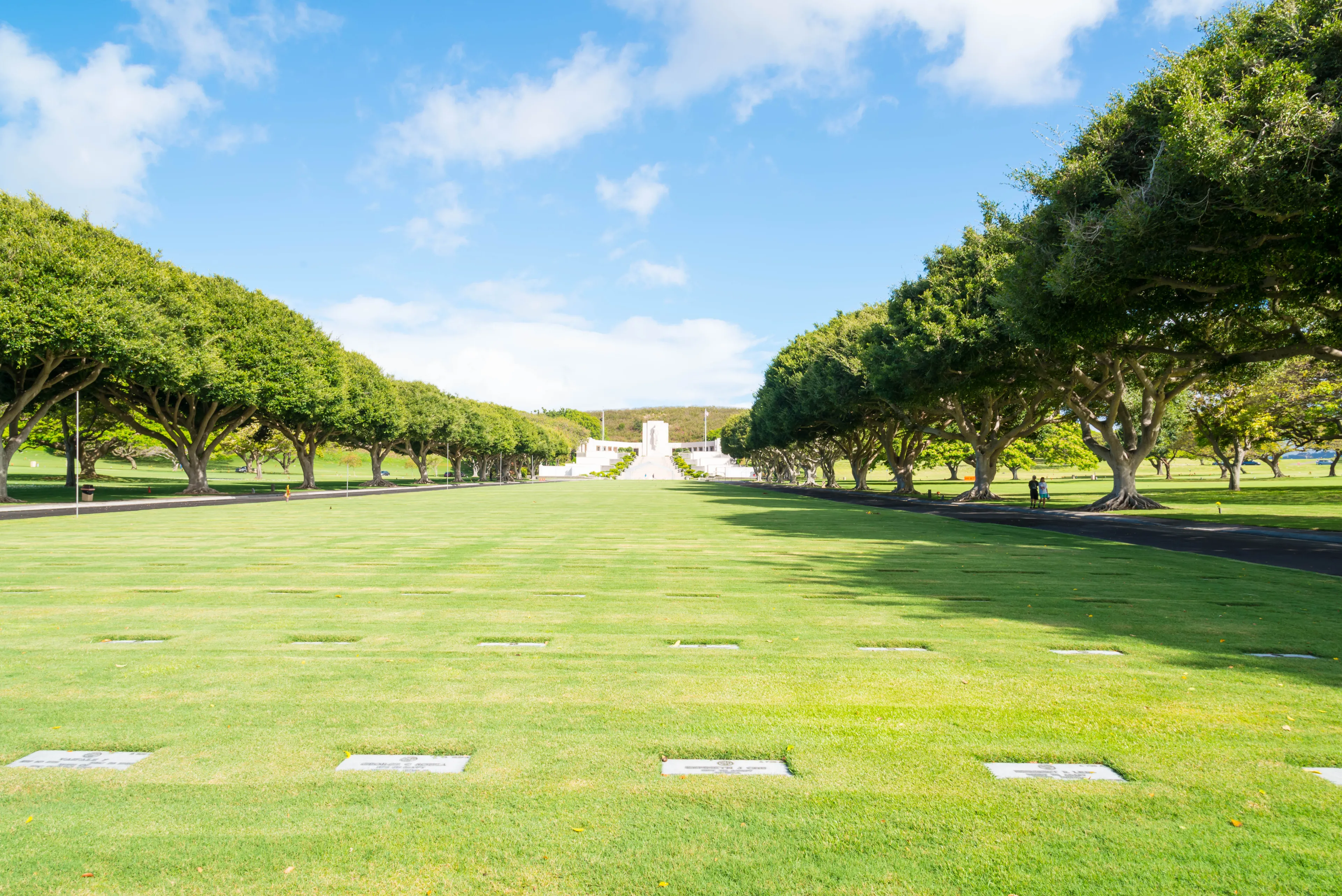 Punchbowl Cemetary or the  National Memorial Cemetery of the Pacific is visited by millions of tourist and island locals every year on the tropical island of Oahu in Honolulu, Hawaii, USA.