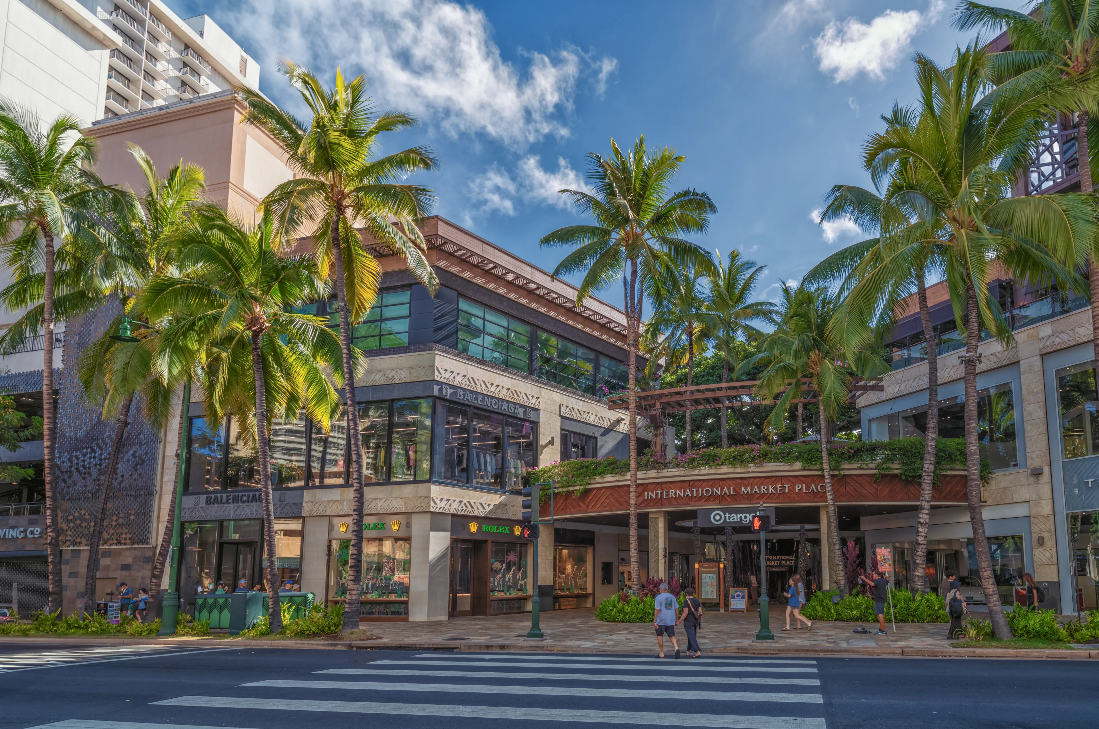 Honolulu, Hawaii, USA.  June 14, 2025.  Entrance to the International Marketplace on Kalakaua Avenue in Waikiki.