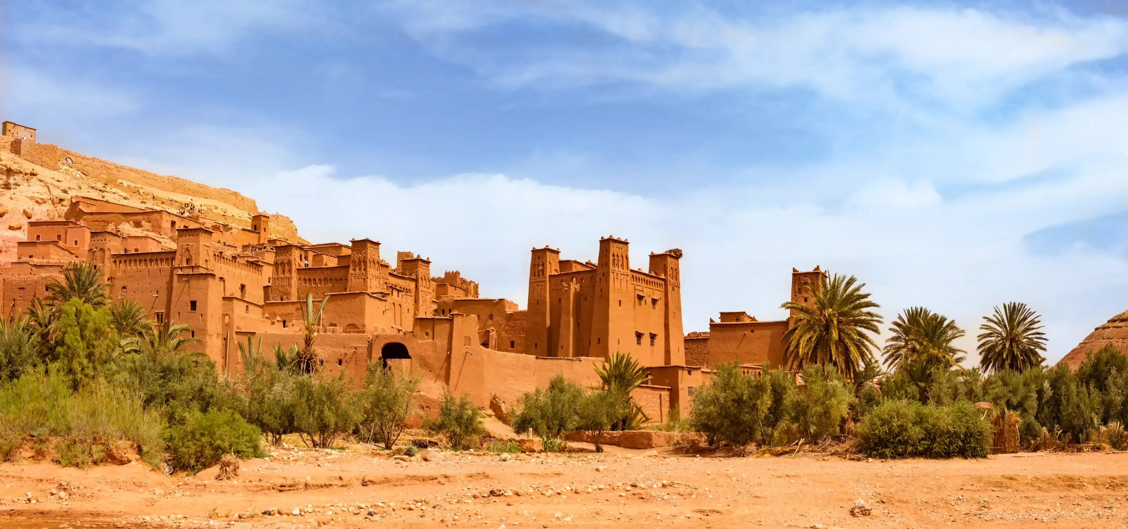 Amazing view of Kasbah Ait Ben Haddou near Ouarzazate in the Atlas Mountains of Morocco. UNESCO World Heritage Site