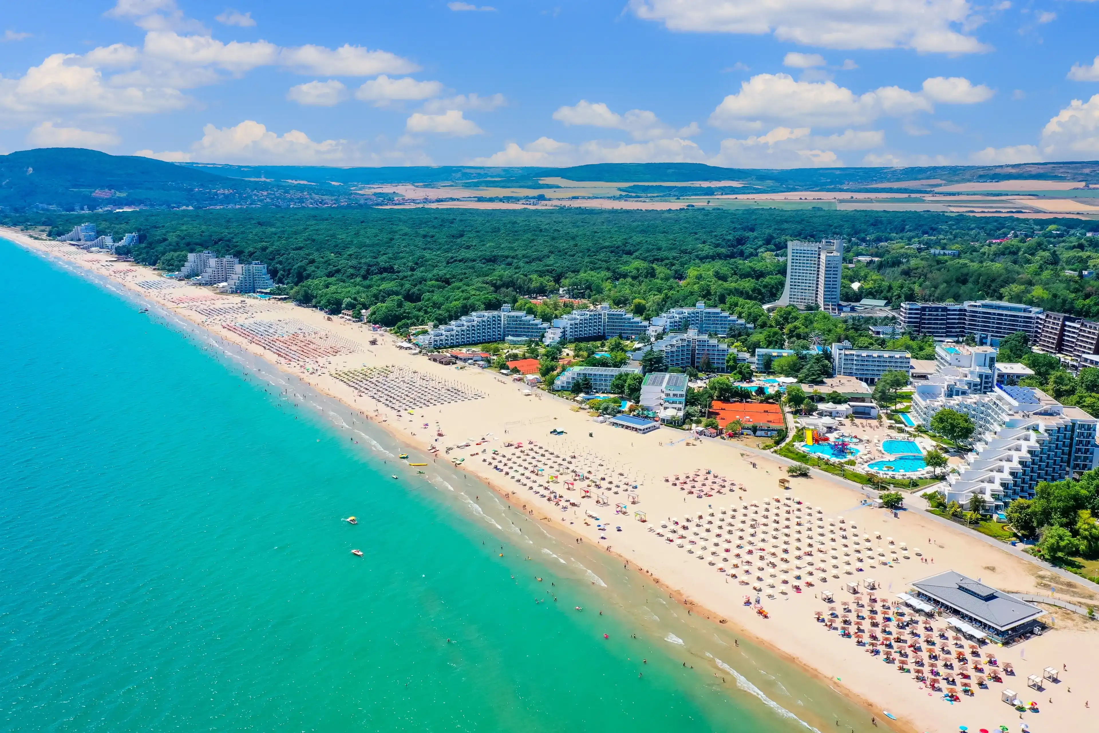 Albena, Bulgaria. Aerial view of Albena beach resort in the summer. Albena, Bulgaria. Aerial view of Albena beach resort in the summer.