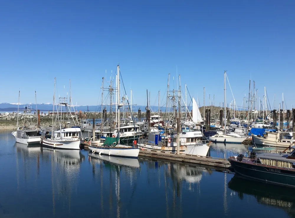 Parksville, British Columbia, Canada -- April 17, 2021: French Creek Harbour on the East Coast of Vancouver Island.