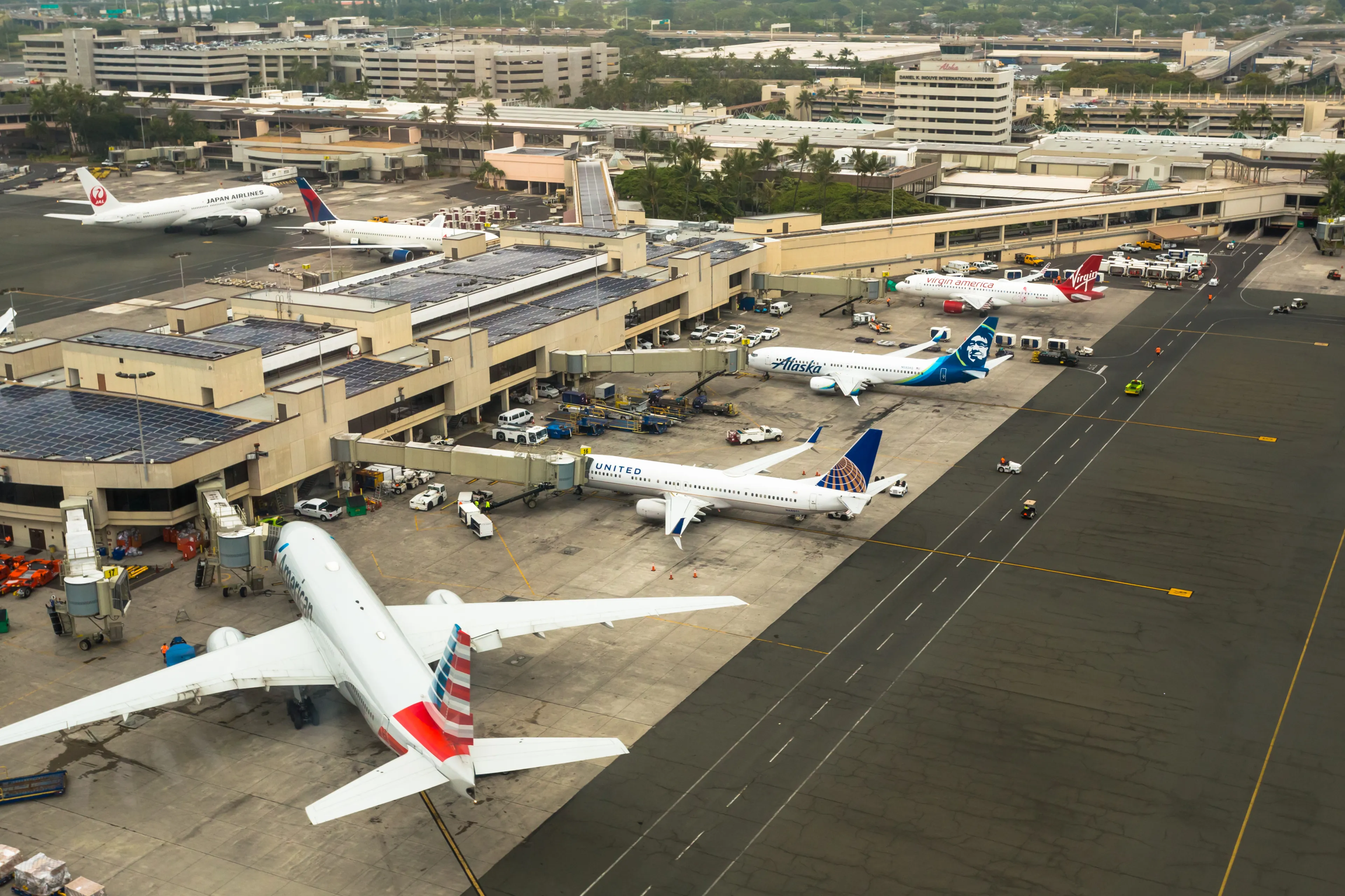 Honolulu, Hawaii - April 27th, 2018. Honolulu International Airport from above