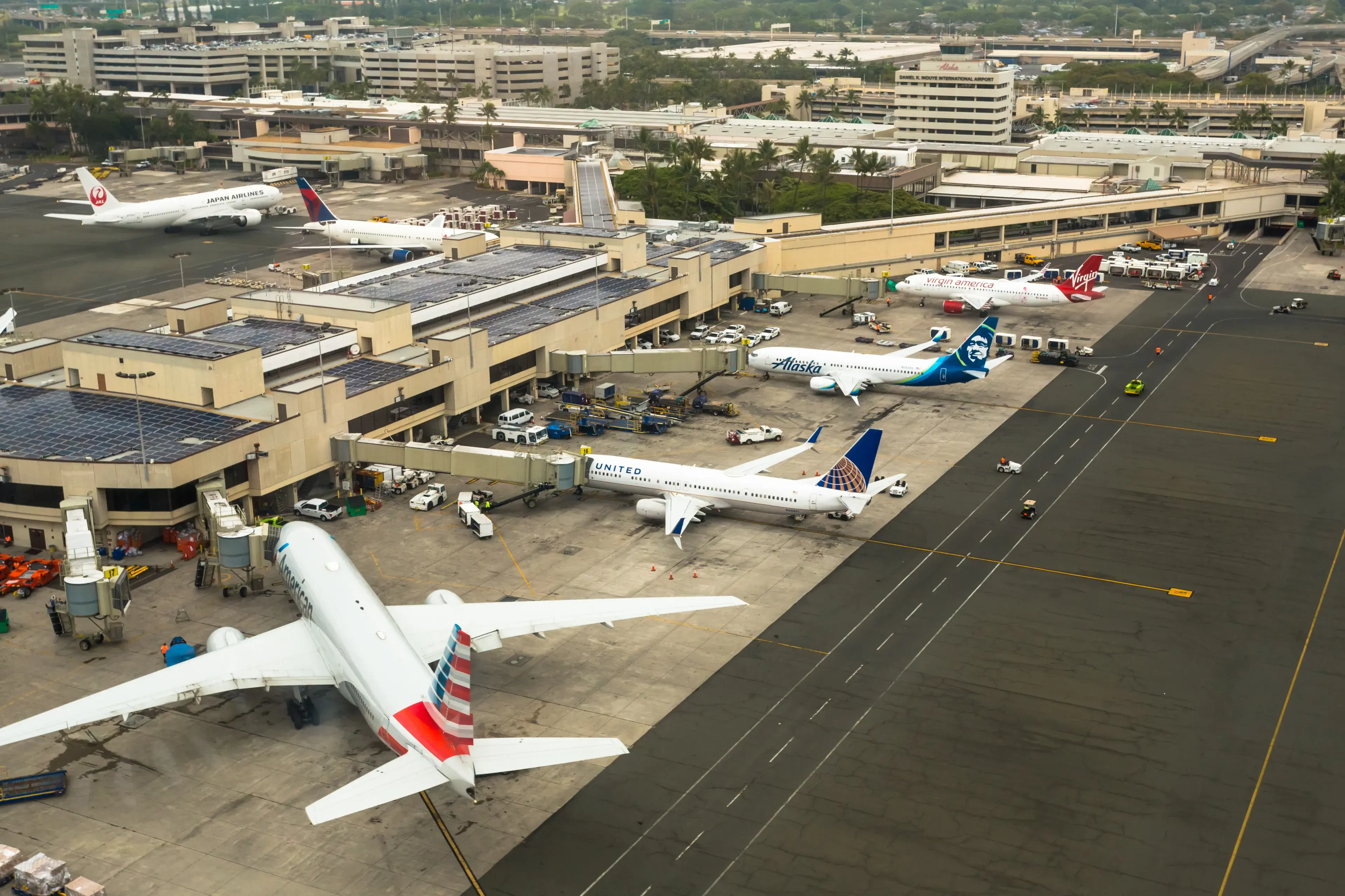 Honolulu, Hawaii - April 27th, 2018. Honolulu International Airport from above Honolulu, Hawaii - April 27th, 2018. Honolulu International Airport from above